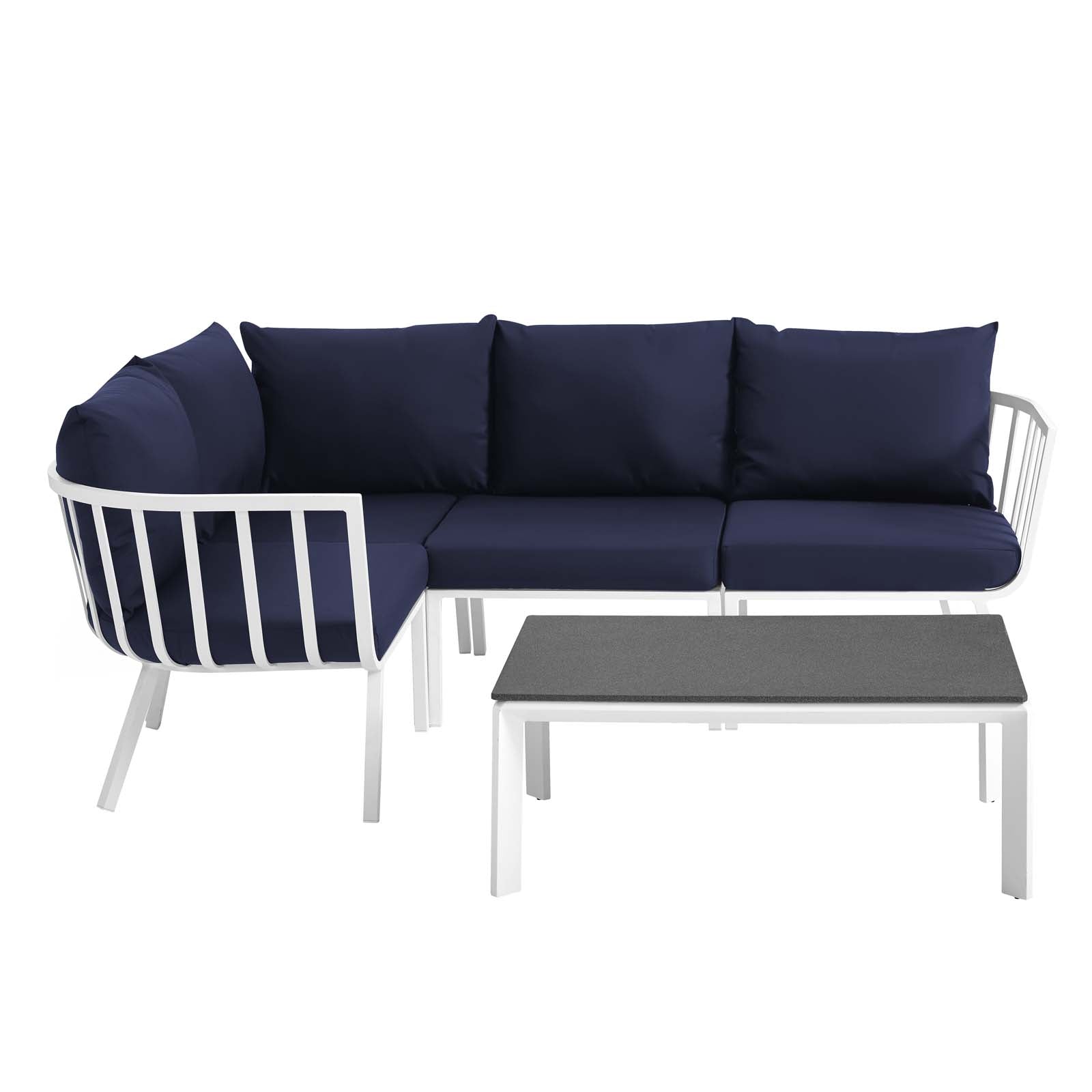 Modway Outdoor Conversation Sets - Riverside 5 Piece Outdoor Patio Set White Navy