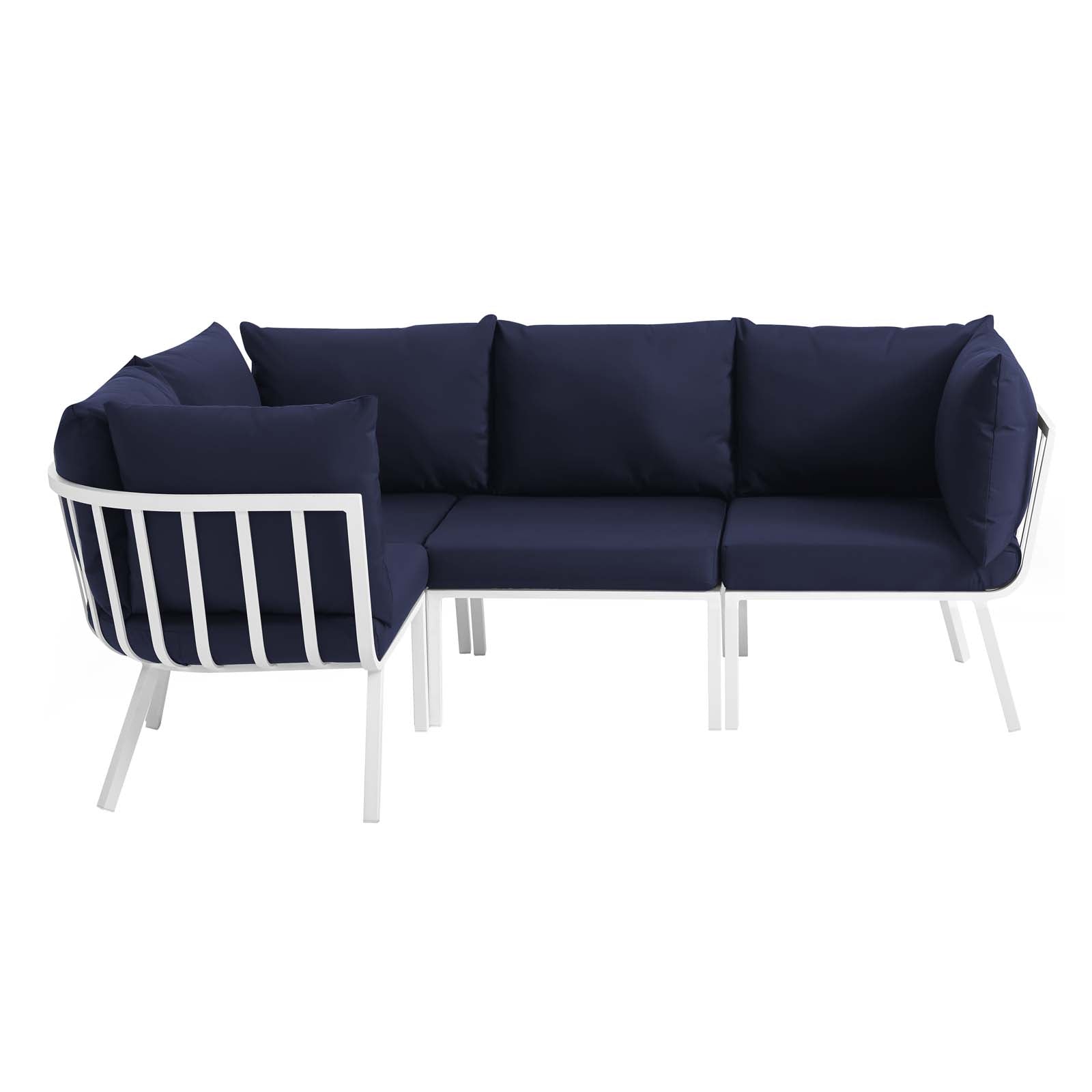 Modway Outdoor Conversation Sets - Riverside 4 Piece Outdoor Patio Aluminum Sectional White Navy