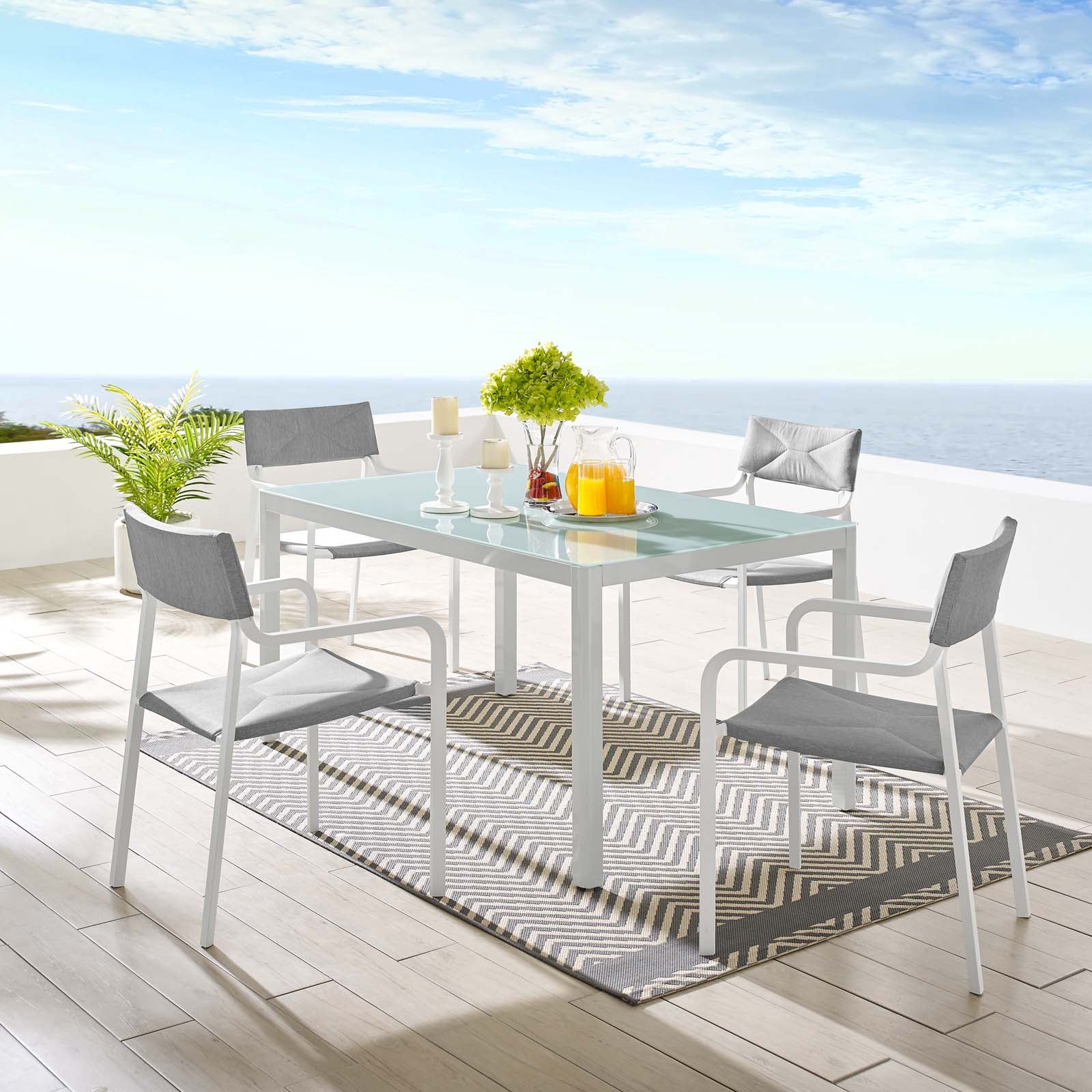 Modway Outdoor Dining Sets - Raleigh 5 Piece Outdoor Patio Aluminum Dining Set White Gray