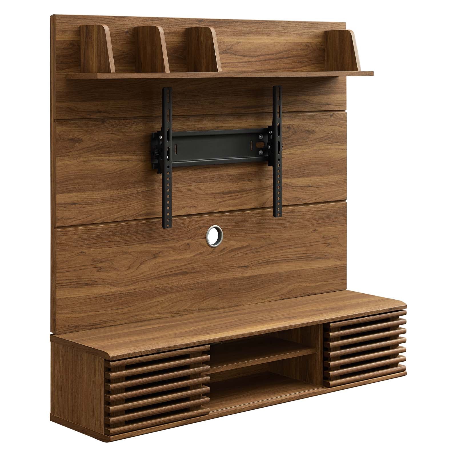 Modway TV & Media Units - Render Wall Mounted TV Stand Entertainment Center Walnut