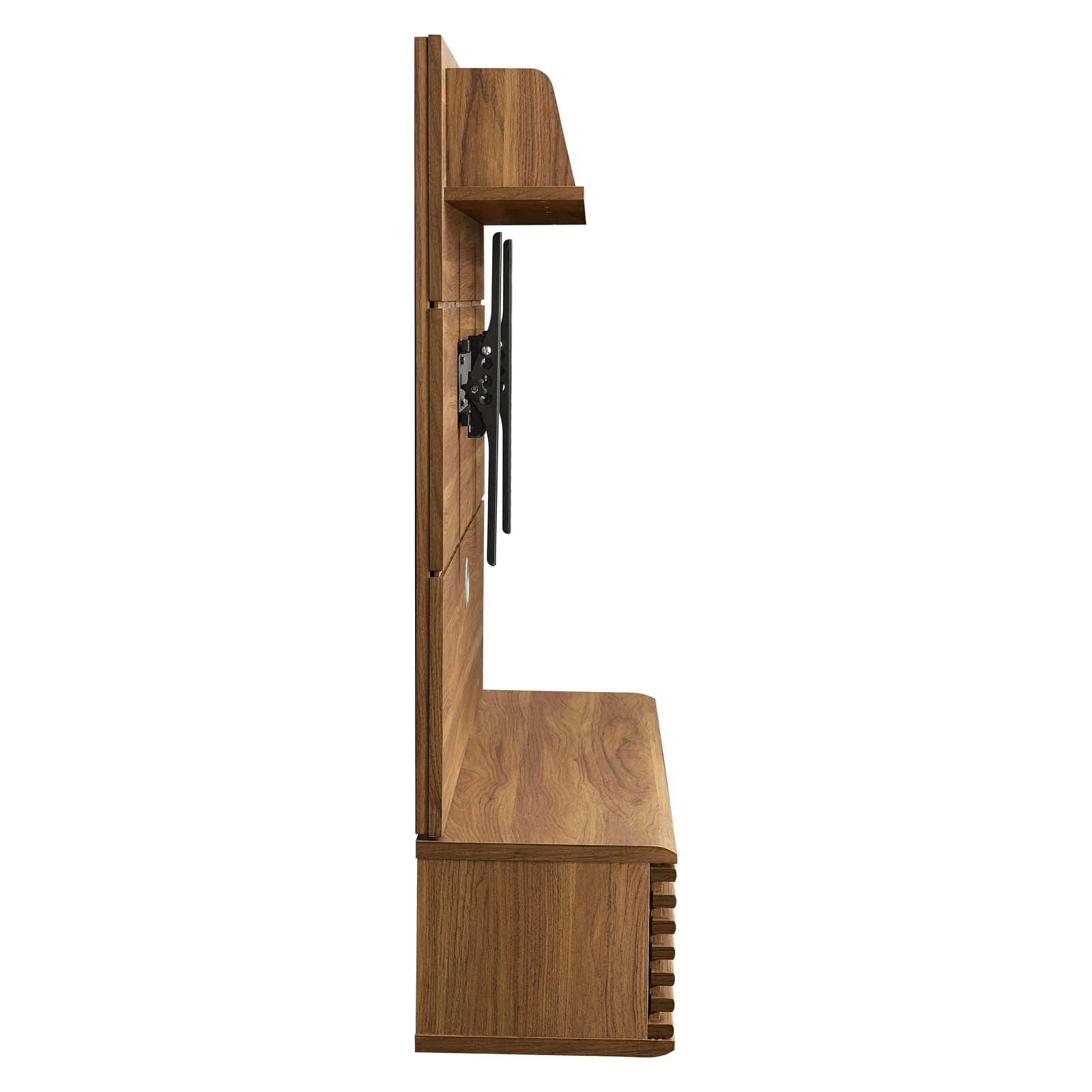 Modway TV & Media Units - Render Wall Mounted TV Stand Entertainment Center Walnut