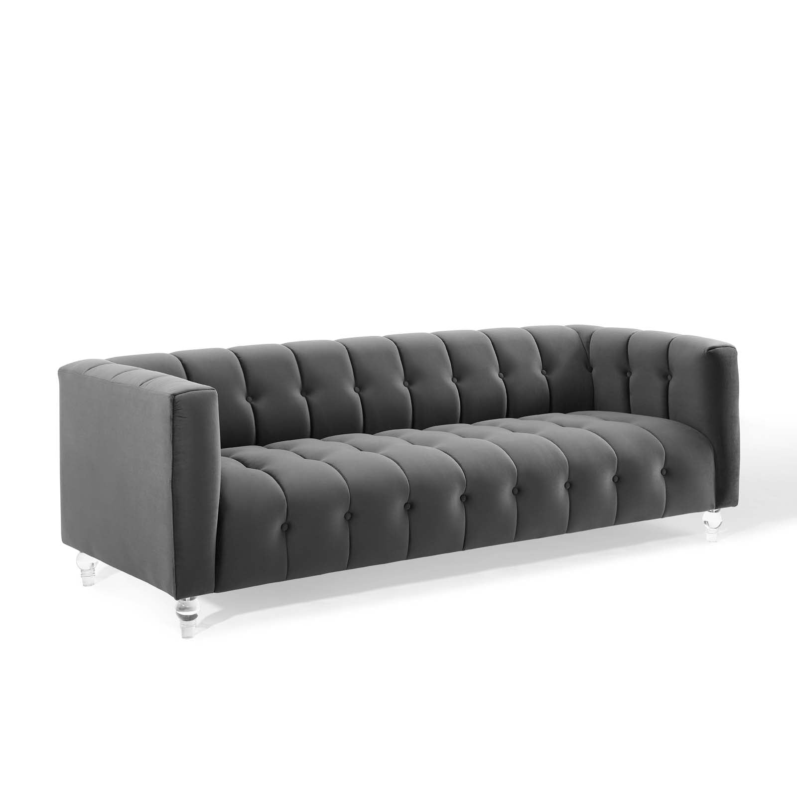 Modway Sofas & Couches - Mesmer Channel Tufted Button Performance Velvet Sofa Charcoal