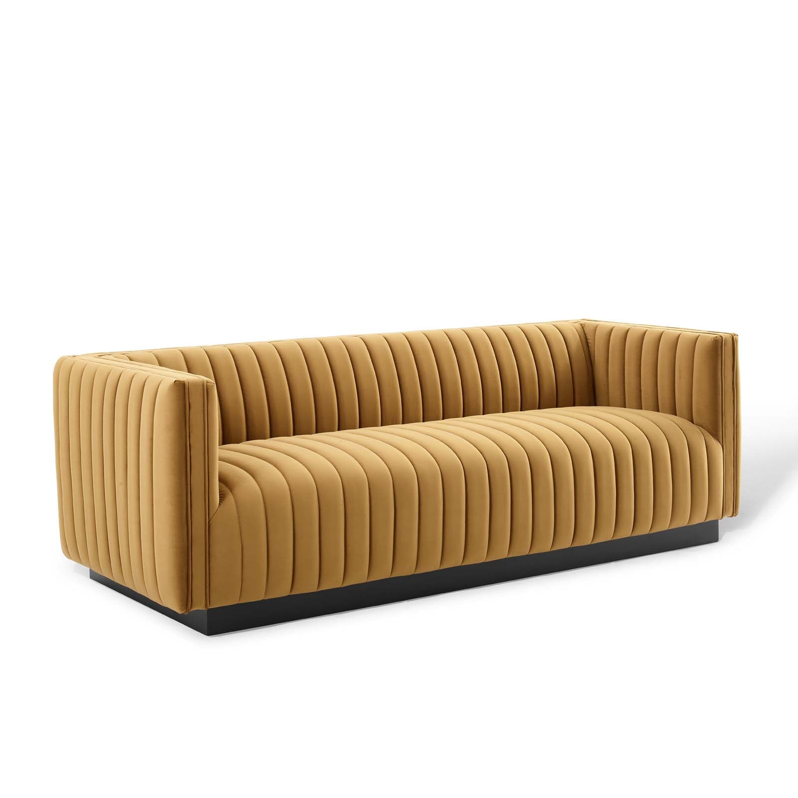 Modway Sofas & Couches - Conjure Channel Tufted Velvet Sofa Cognac