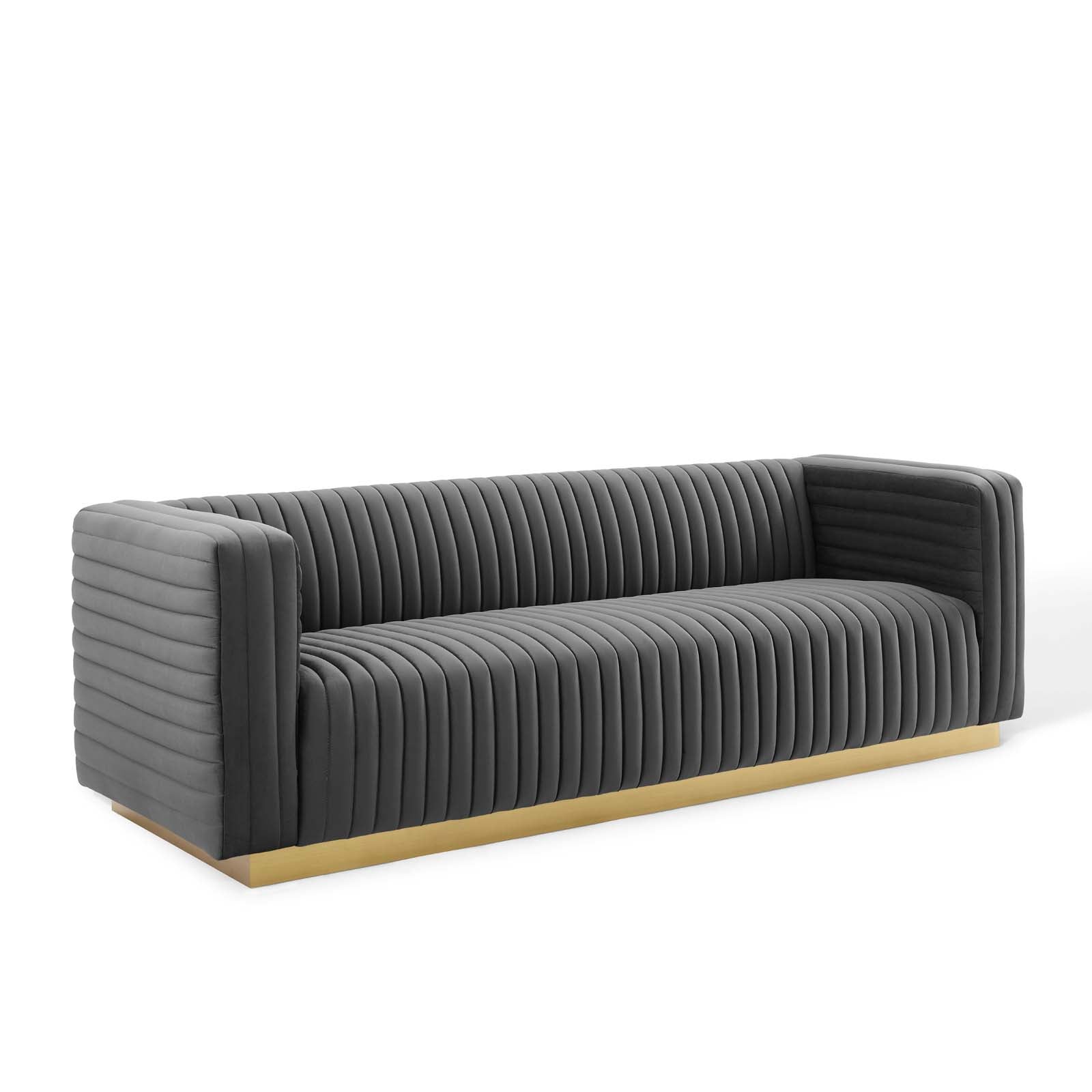Modway Sofas & Couches - Charisma Channel Tufted Performance Velvet Living Room Sofa Charcoal