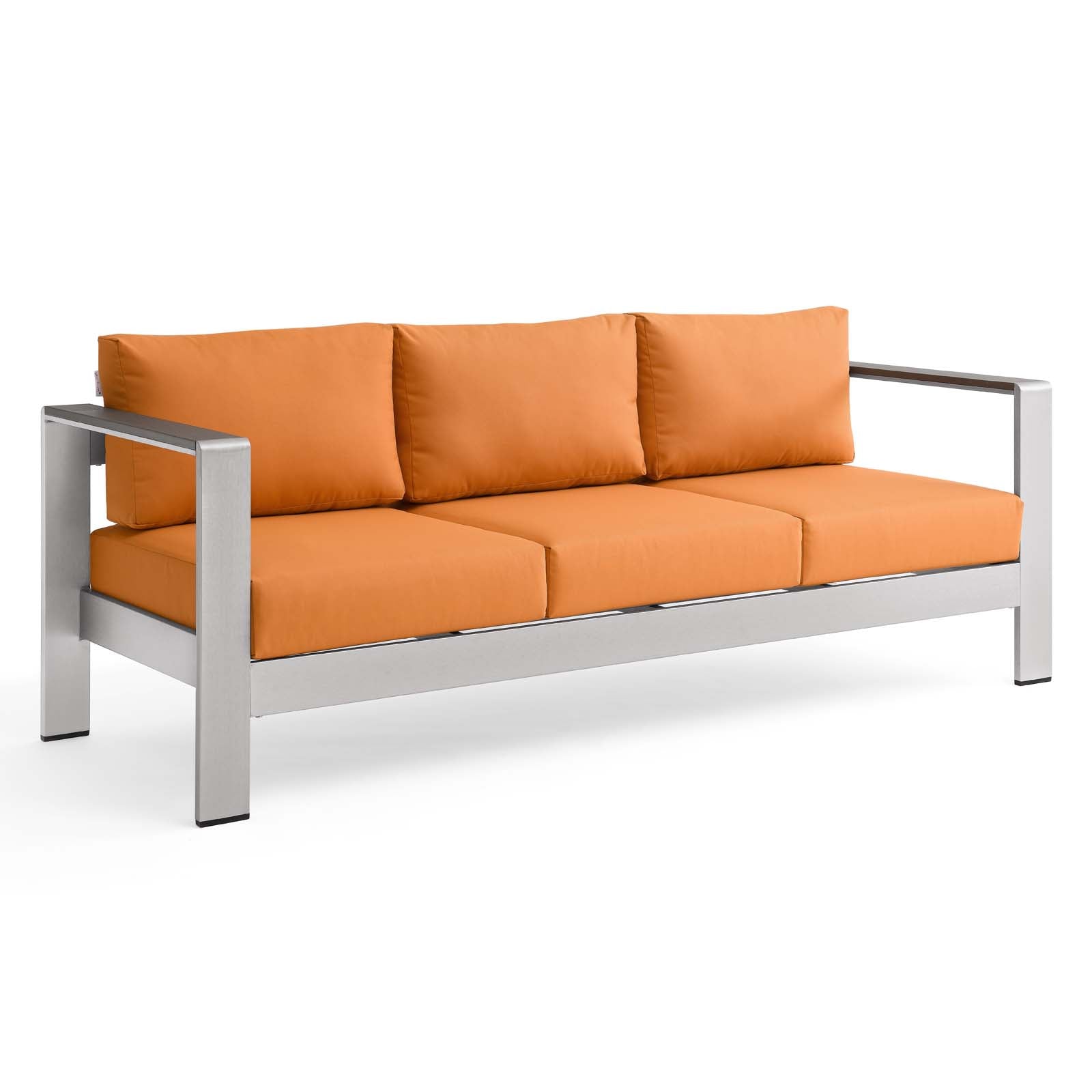 Modway Outdoor Sofas - Shore Outdoor Patio Aluminum Sofa Silver Orange