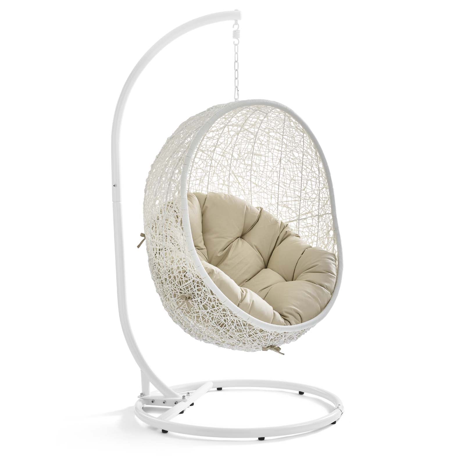 Modway Outdoor Swings - Hide Outdoor Patio Sunbrella Swing Chair With Stand White Beige