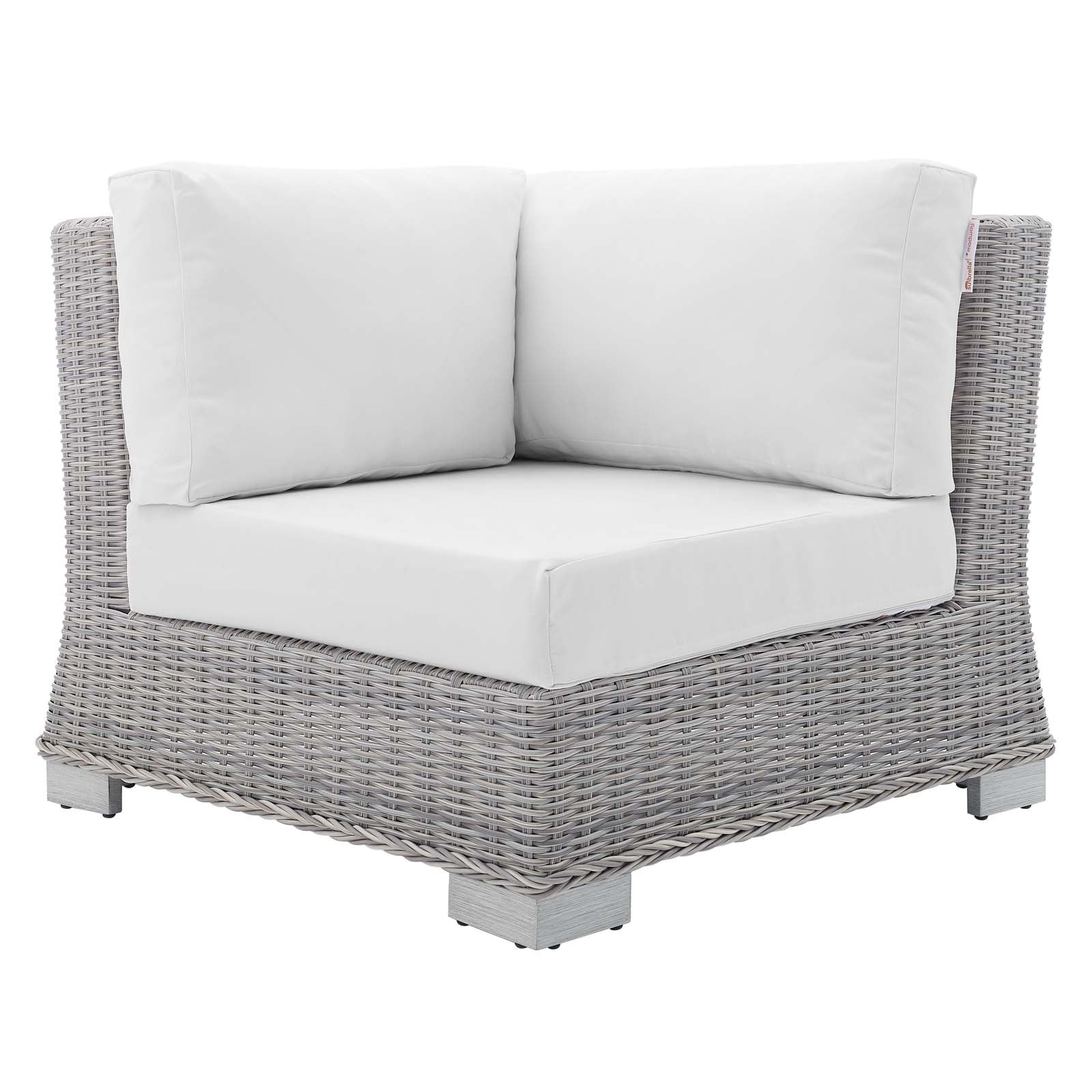 Conway Sunbrella Outdoor Patio Wicker Rattan Corner Chair Light Gray White