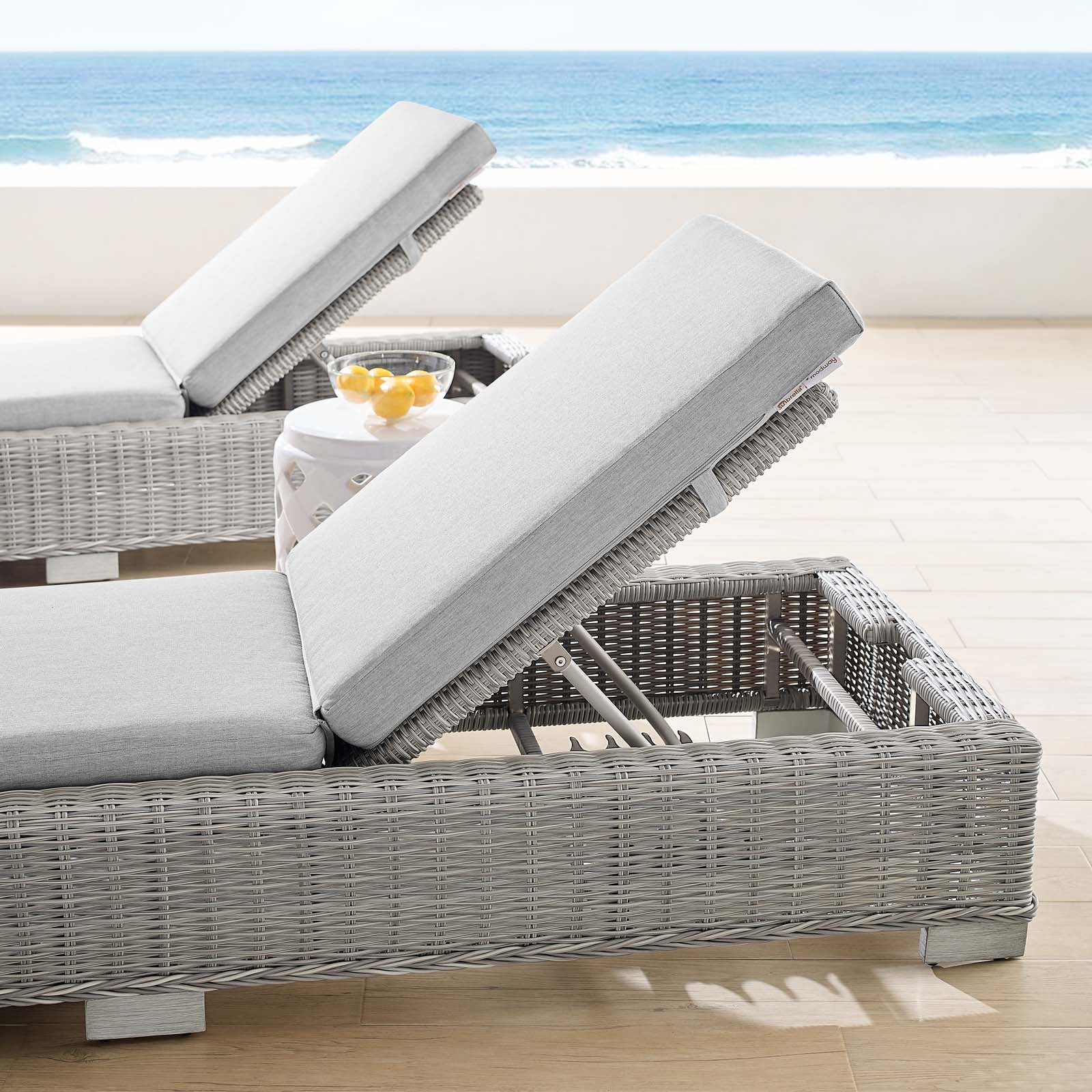 Modway Outdoor Loungers - Conway Sunbrella Outdoor Patio Wicker Rattan Chaise Lounge Light Gray