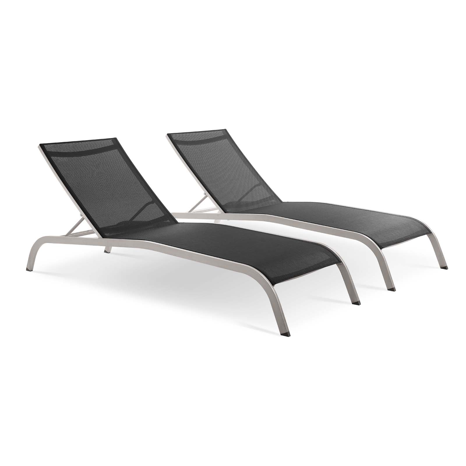 Modway Outdoor Loungers - Savannah Outdoor Patio Mesh Chaise Lounge Set of 2 Black
