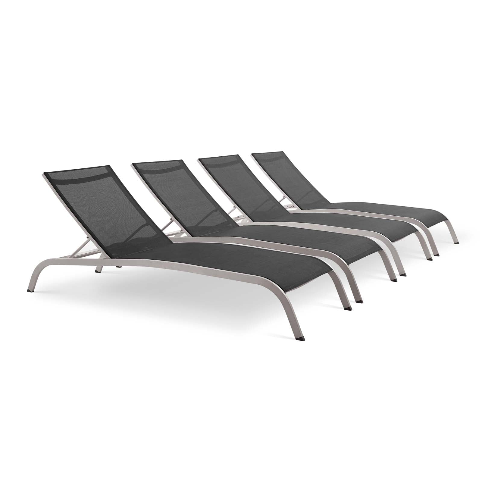 Modway Outdoor Loungers - Savannah Outdoor Patio Mesh Chaise Lounge Set of 4 Black