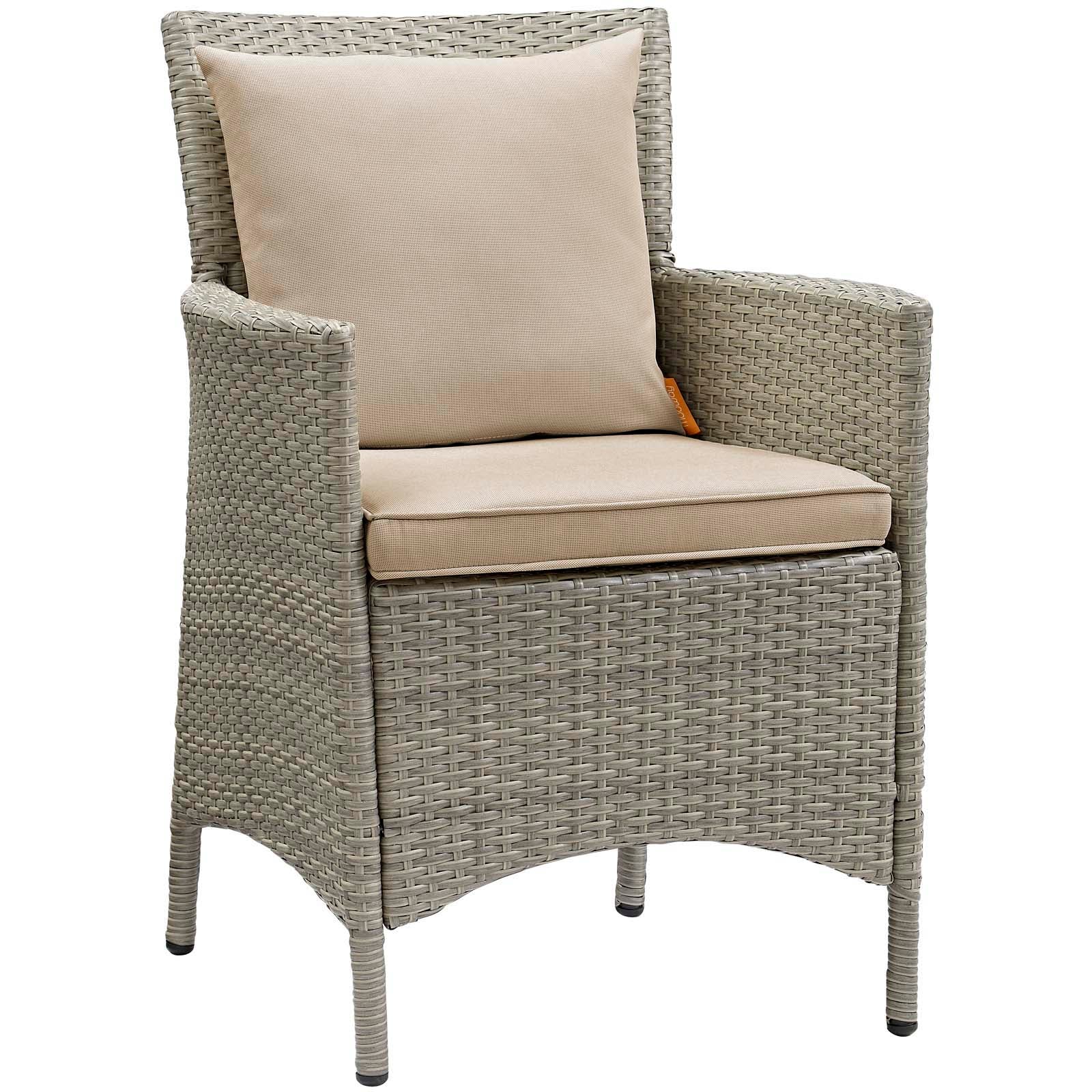 Modway Outdoor Dining Chairs - Conduit Outdoor Patio Wicker Rattan Dining Armchair Set of 2 Light Gray Beige