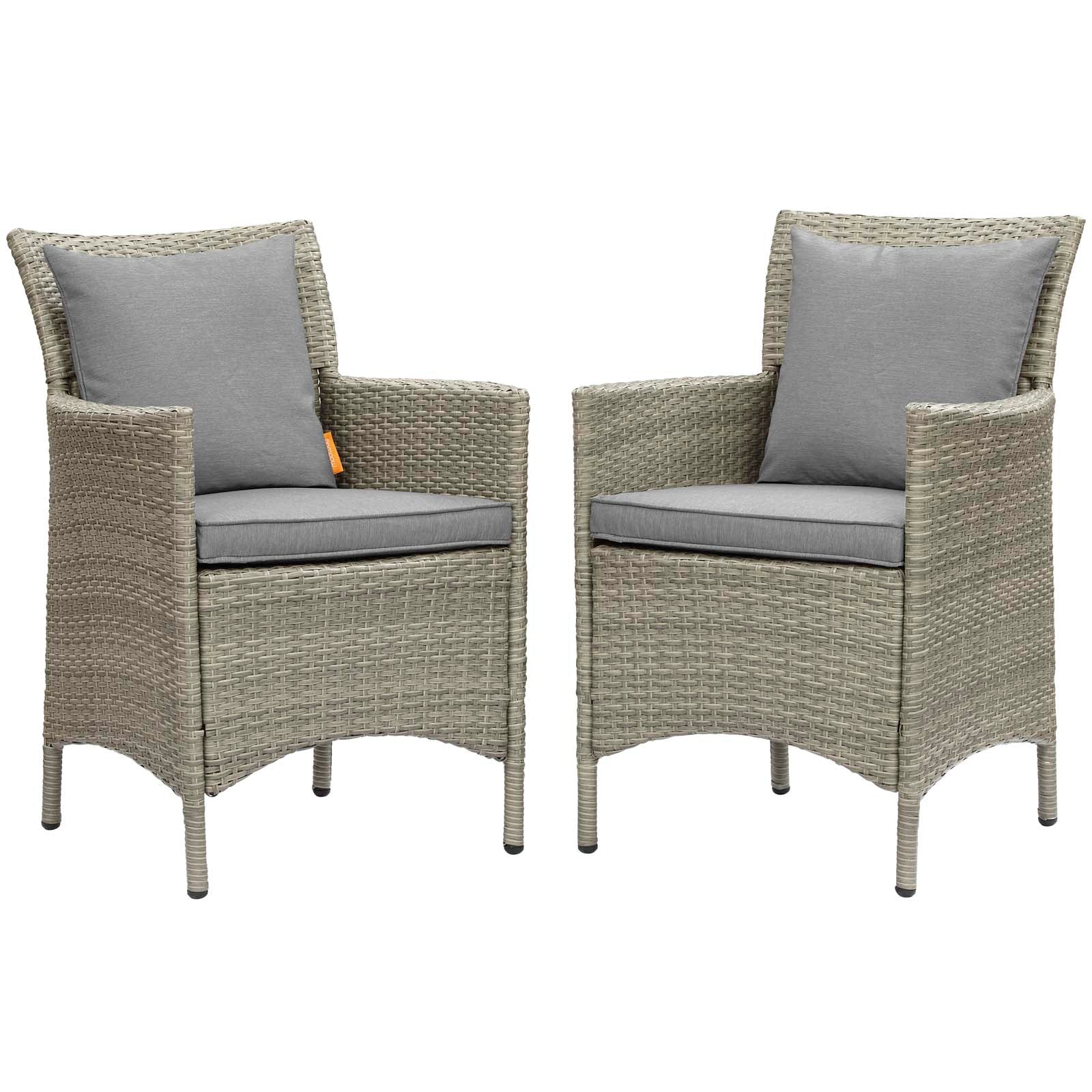Modway Outdoor Dining Chairs - Conduit Outdoor Patio Wicker Rattan Dining Armchair (Set of 2) Light Gray
