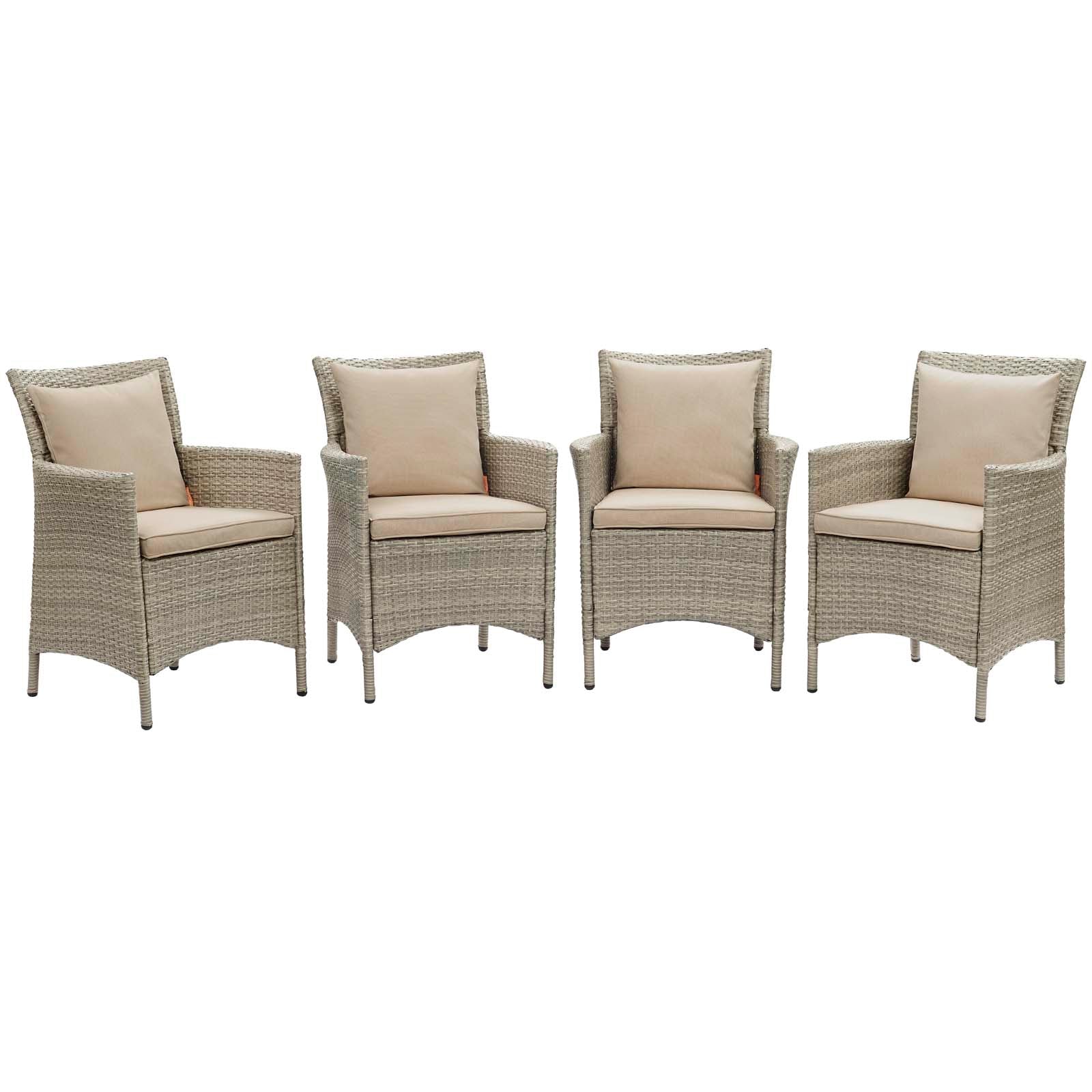 Modway Outdoor Dining Chairs - Conduit Outdoor Patio Wicker Rattan Dining Armchair Set of 4 Light Gray Beige