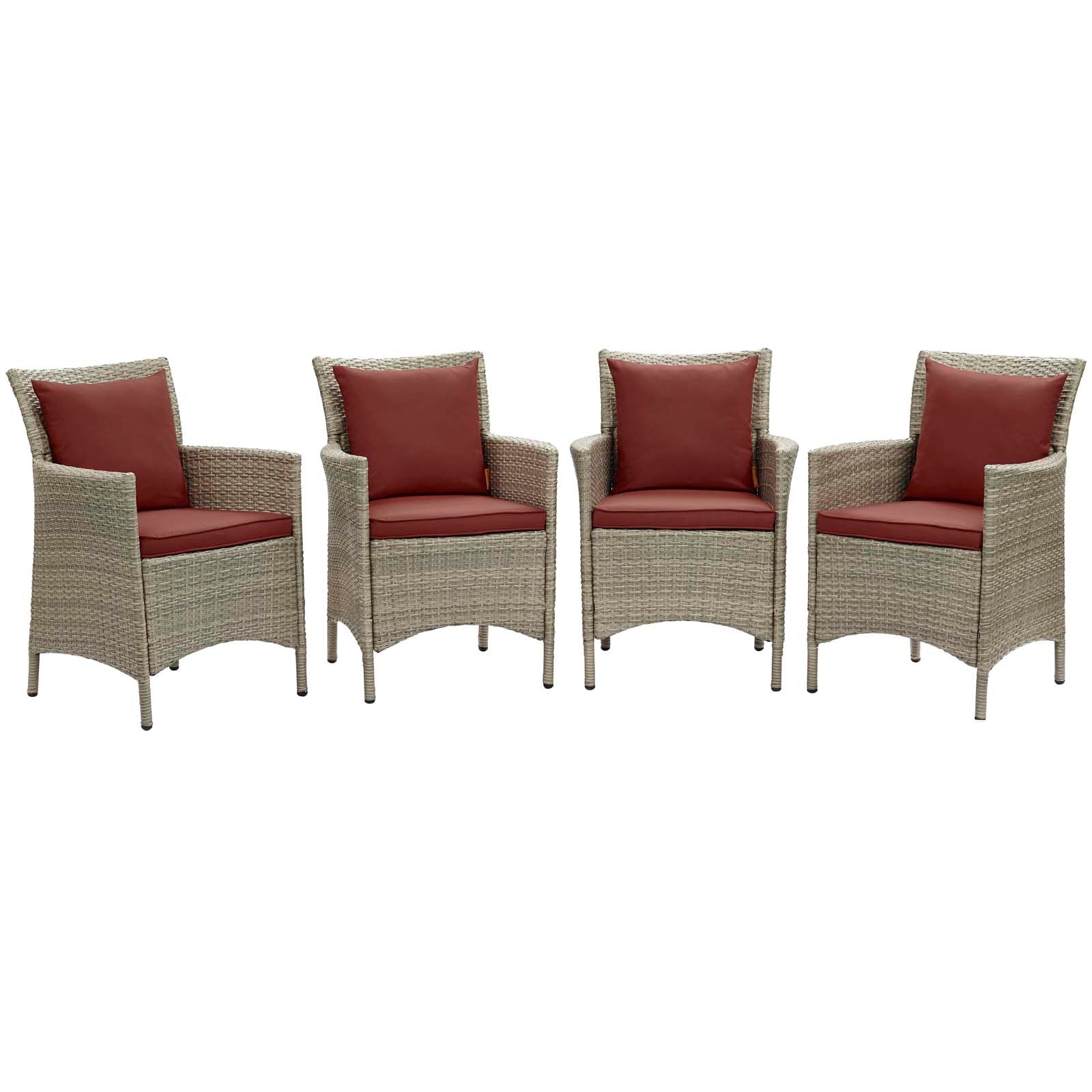 Modway Outdoor Barstools - Conduit Outdoor Patio Wicker Rattan Dining Armchair (Set of 4) Light Gray Currant