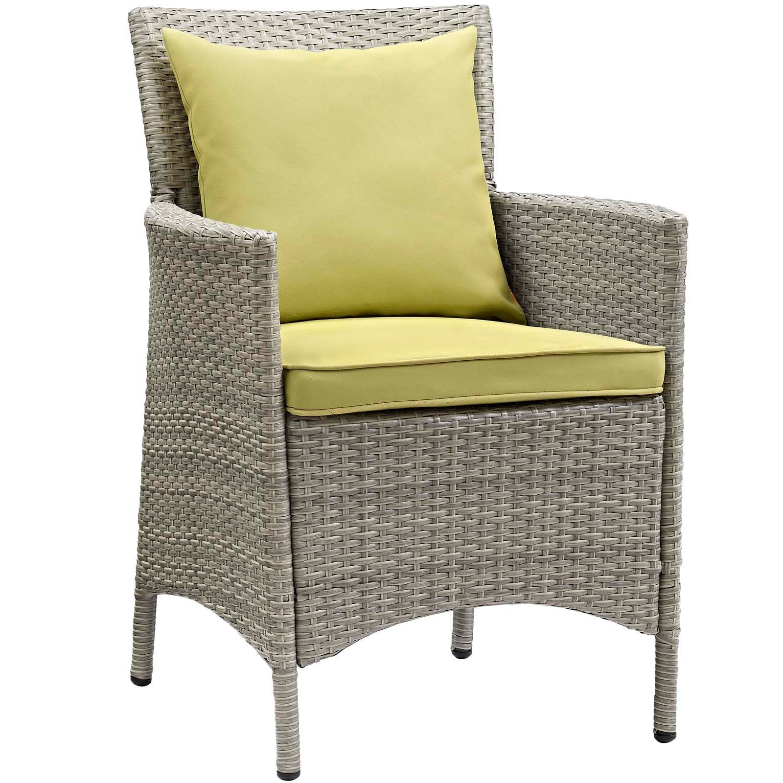 Modway Outdoor Dining Chairs - Conduit Outdoor Patio Wicker Rattan Dining Armchair Set of 4 Light Gray Peridot