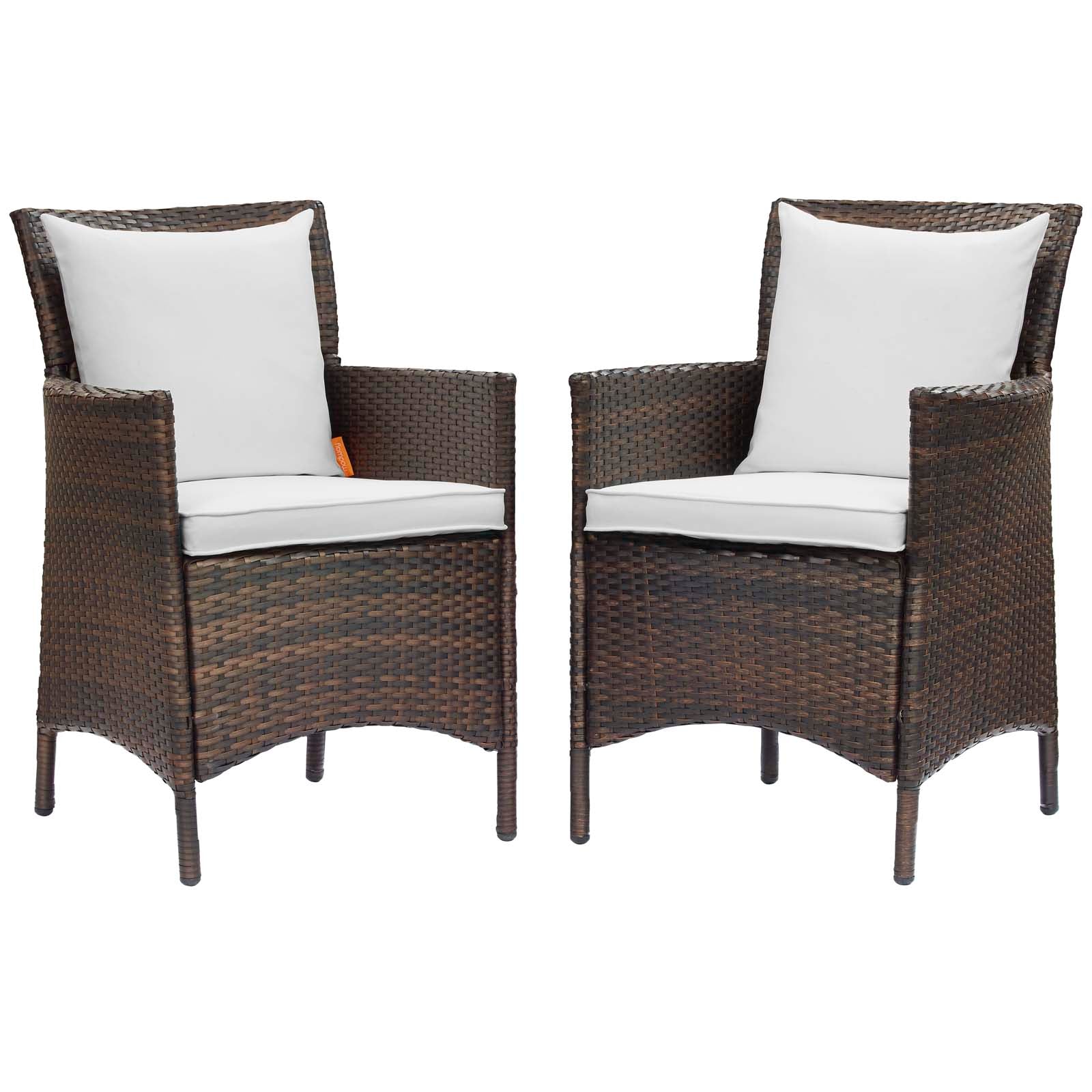 Modway Outdoor Dining Chairs - Conduit Outdoor Patio Wicker Rattan Dining Armchair Set of 2 Brown White