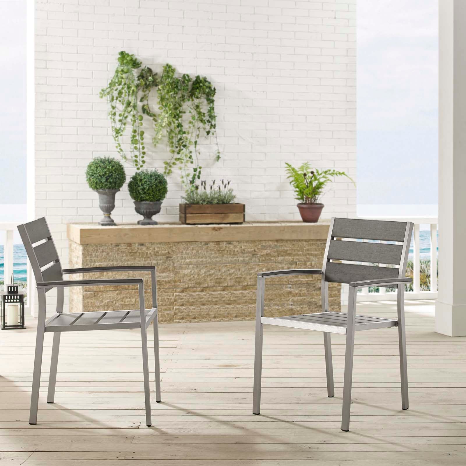 Modway Outdoor Dining Chairs - Shore Dining Chair Silver & Gray (Set of 2)