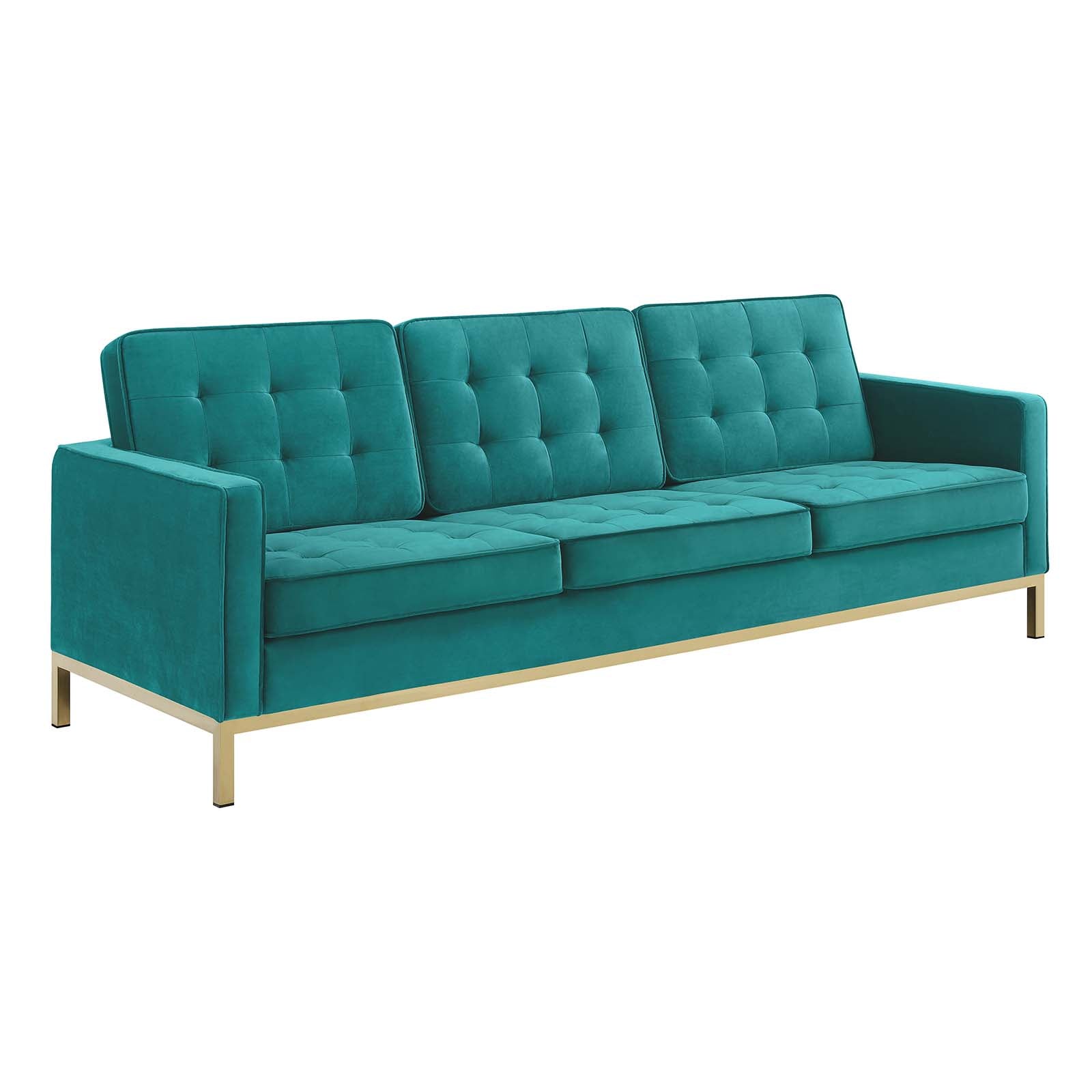 Modway Living Room Sets - Loft Gold Stainless Steel Leg Performance Velvet Sofa and Loveseat Set Gold Teal