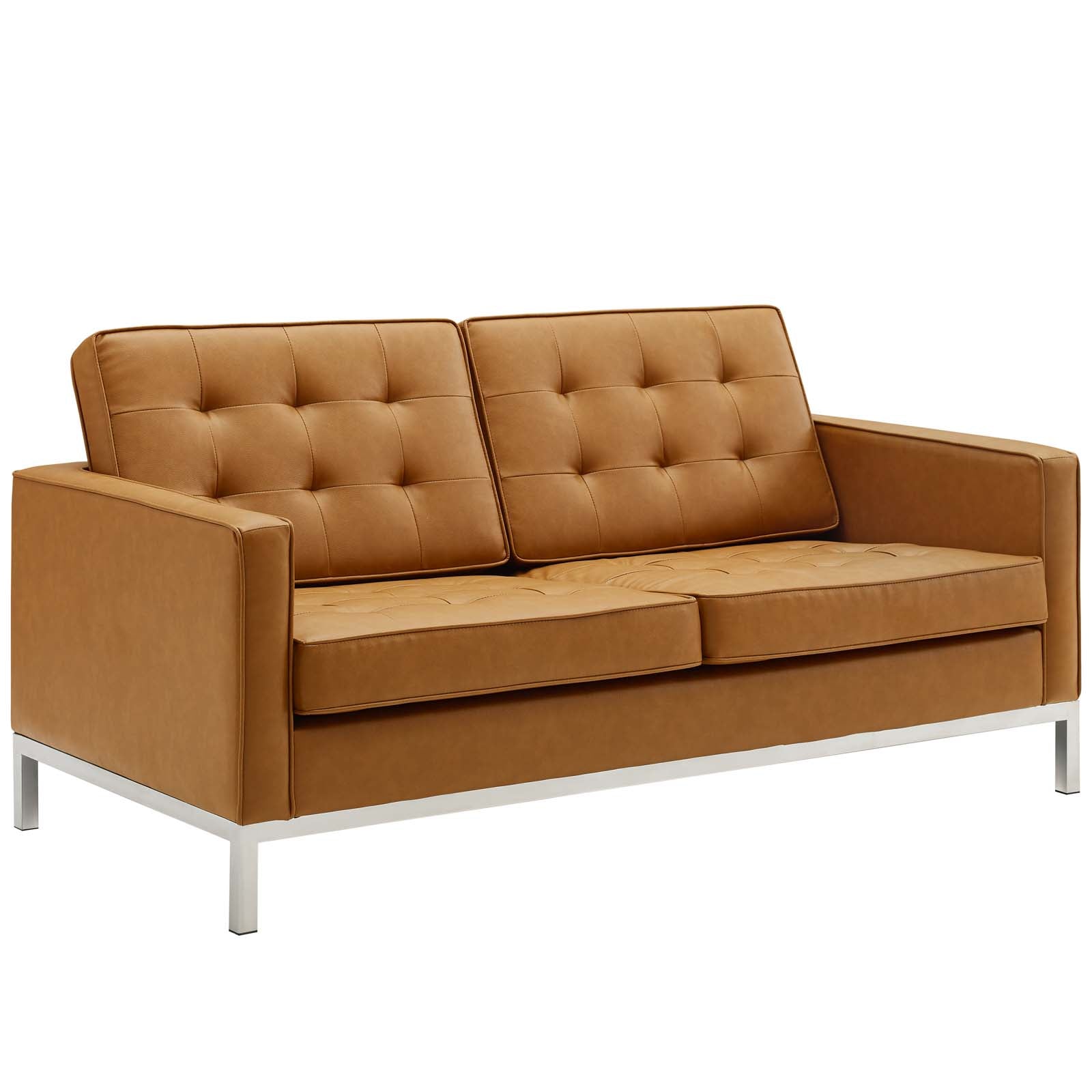 Modway Living Room Sets - Loft Tufted Upholstered Faux Leather Loveseat and Armchair Set Silver Tan