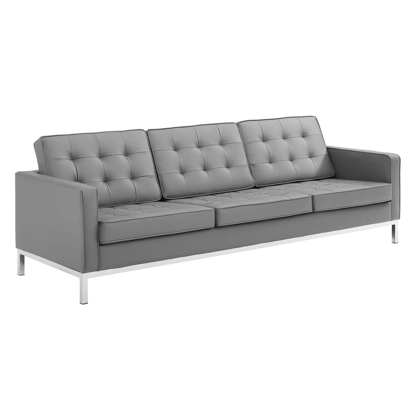 Modway Living Room Sets - Loft-Tufted-Upholstered-Faux-Leather-3-Piece-Set-Silver-Gray