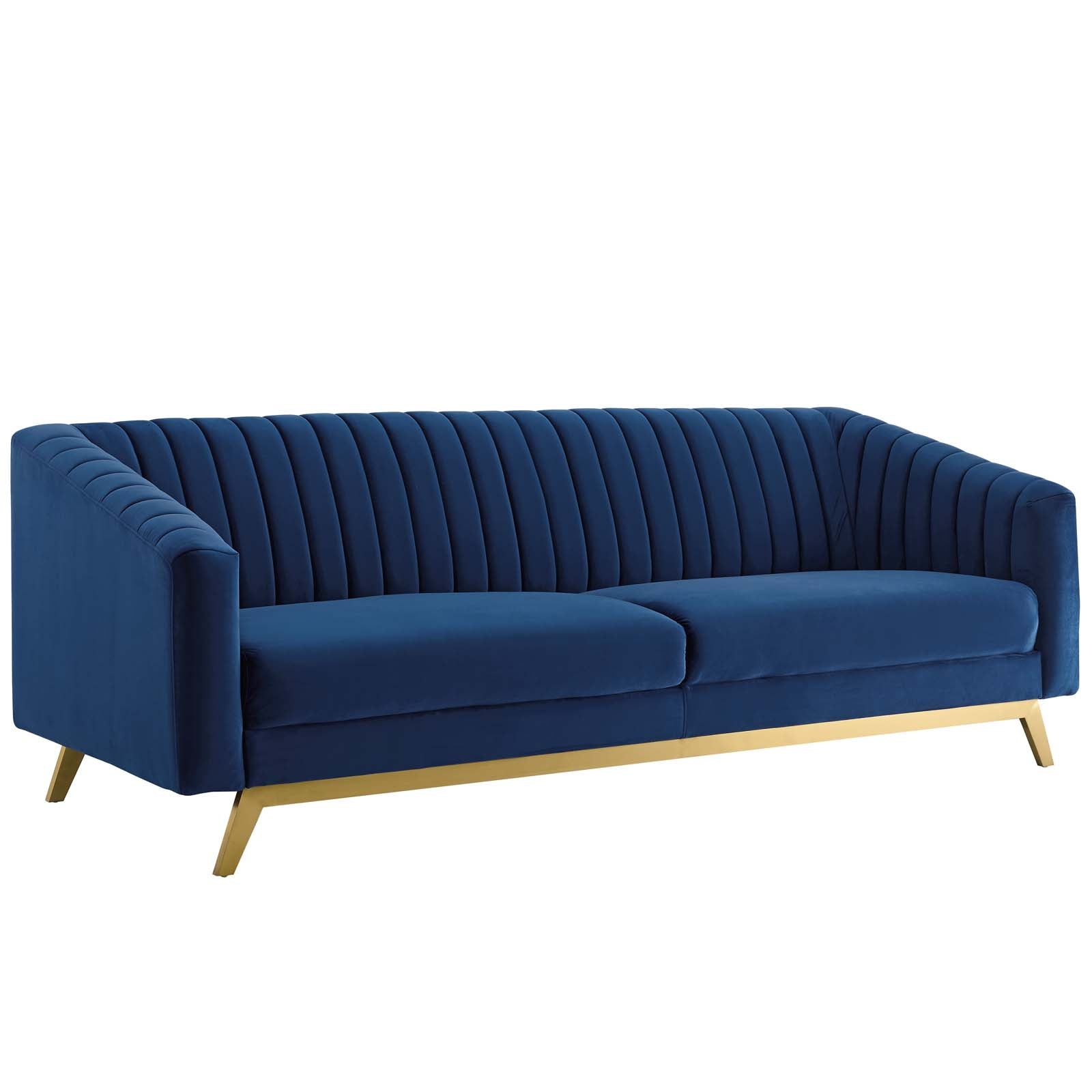 Modway Living Room Sets - Valiant Vertical Velvet Sofa and Armchair Set Navy