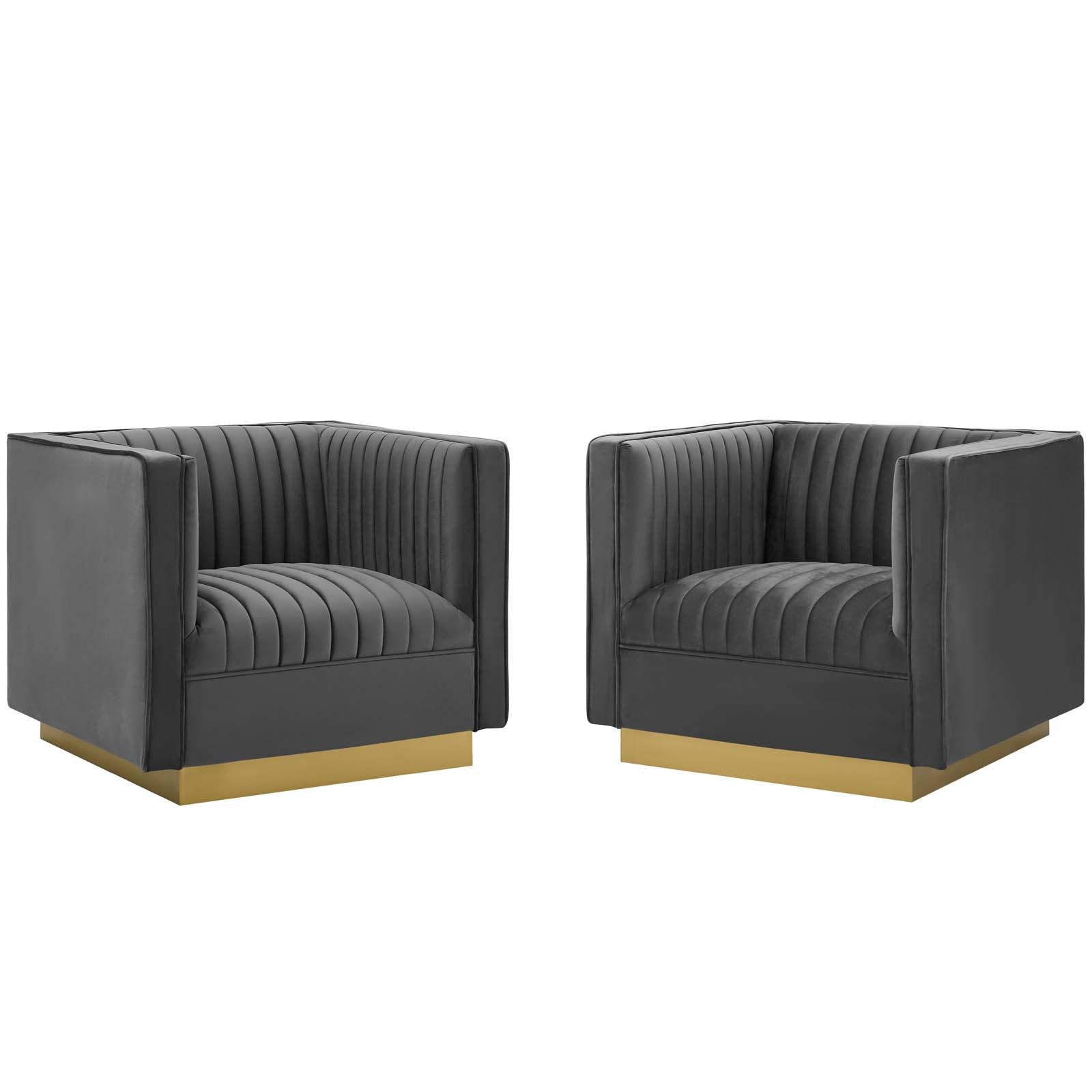 Modway Living Room Sets - Sanguine Vertical Velvet Armchair Set of 2 Gray