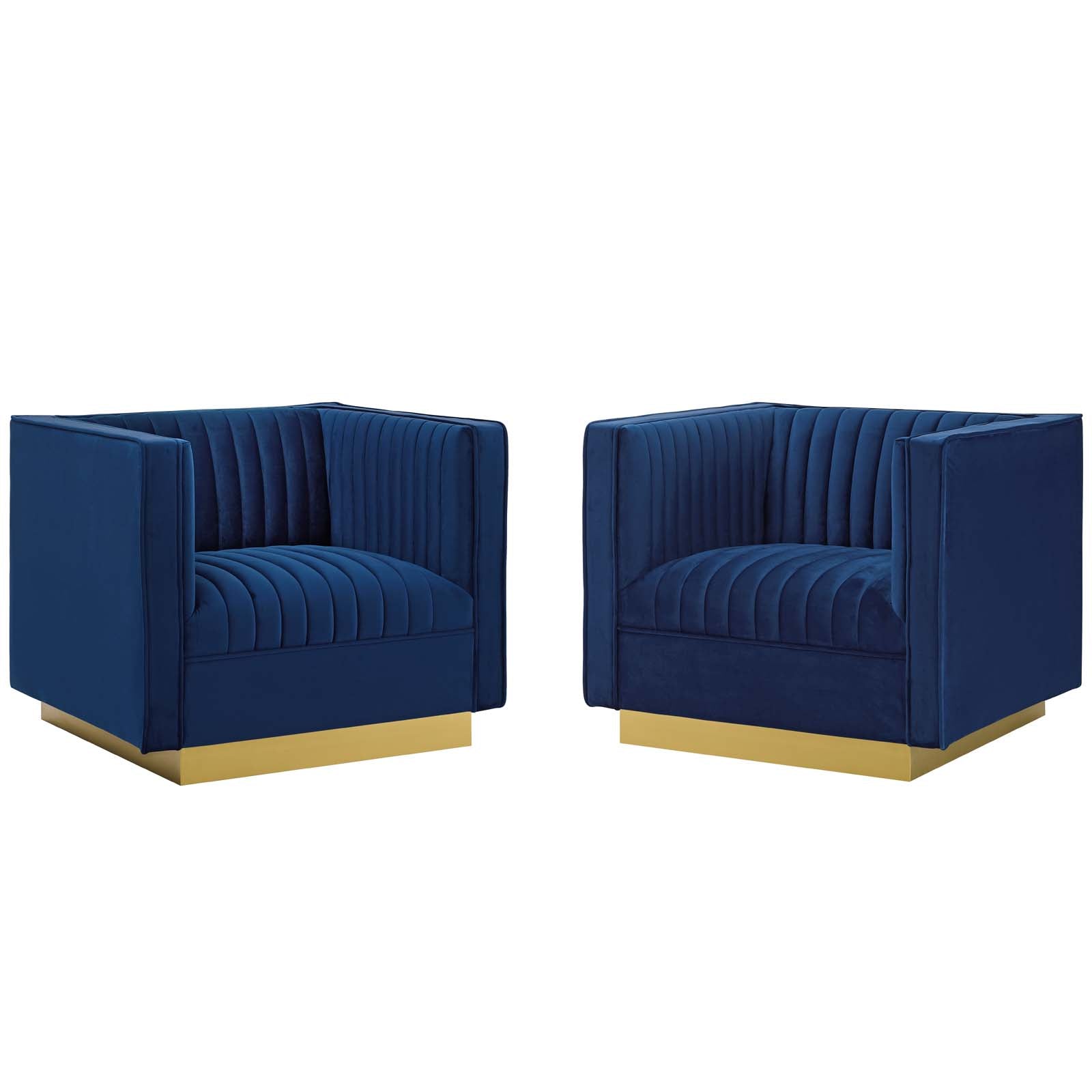 Modway Living Room Sets - Sanguine Vertical Channel Tufted Velvet Armchair Set of 2 Navy