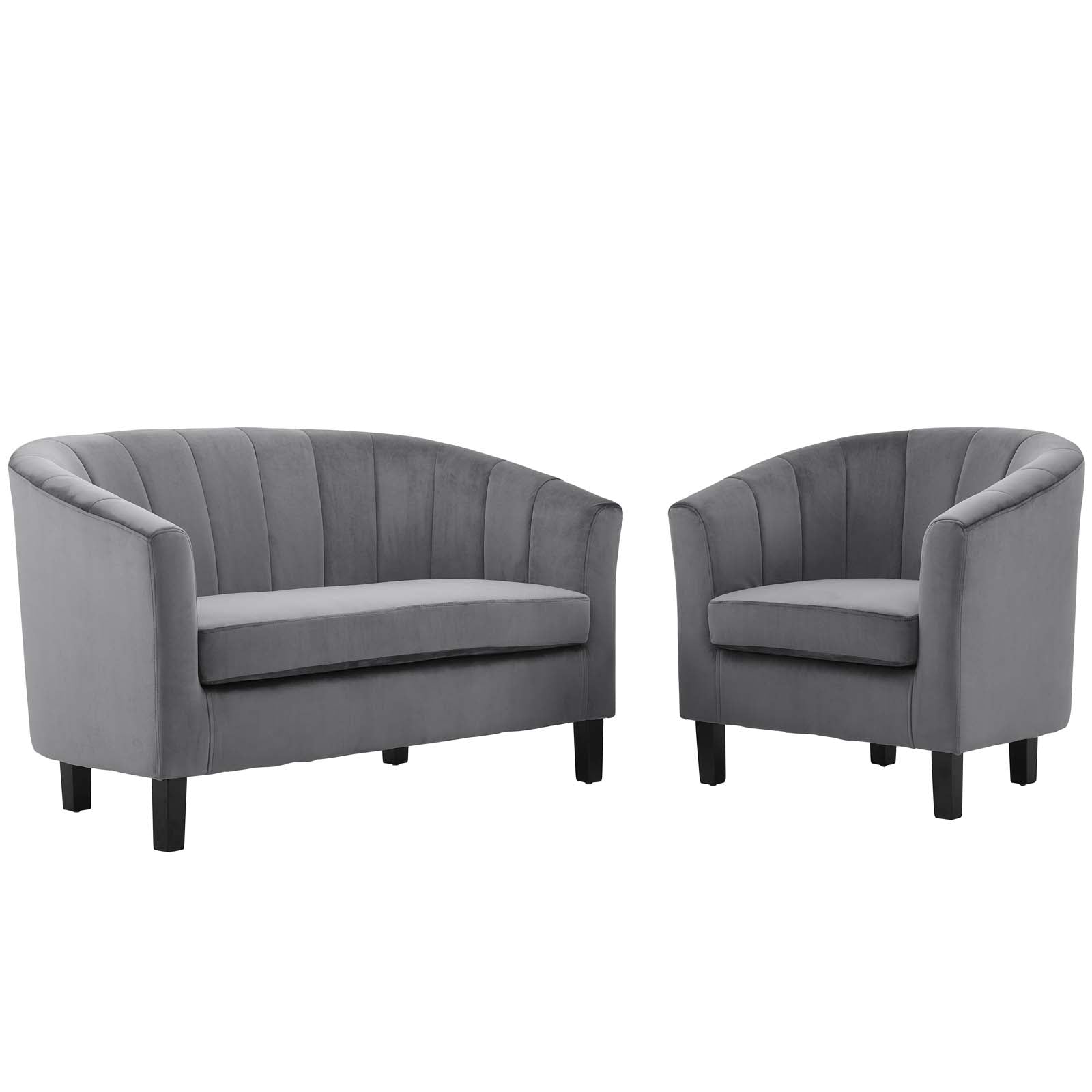 Modway Living Room Sets - Prospect Channel Tufted Performance Velvet Loveseat and Armchair Set Gray