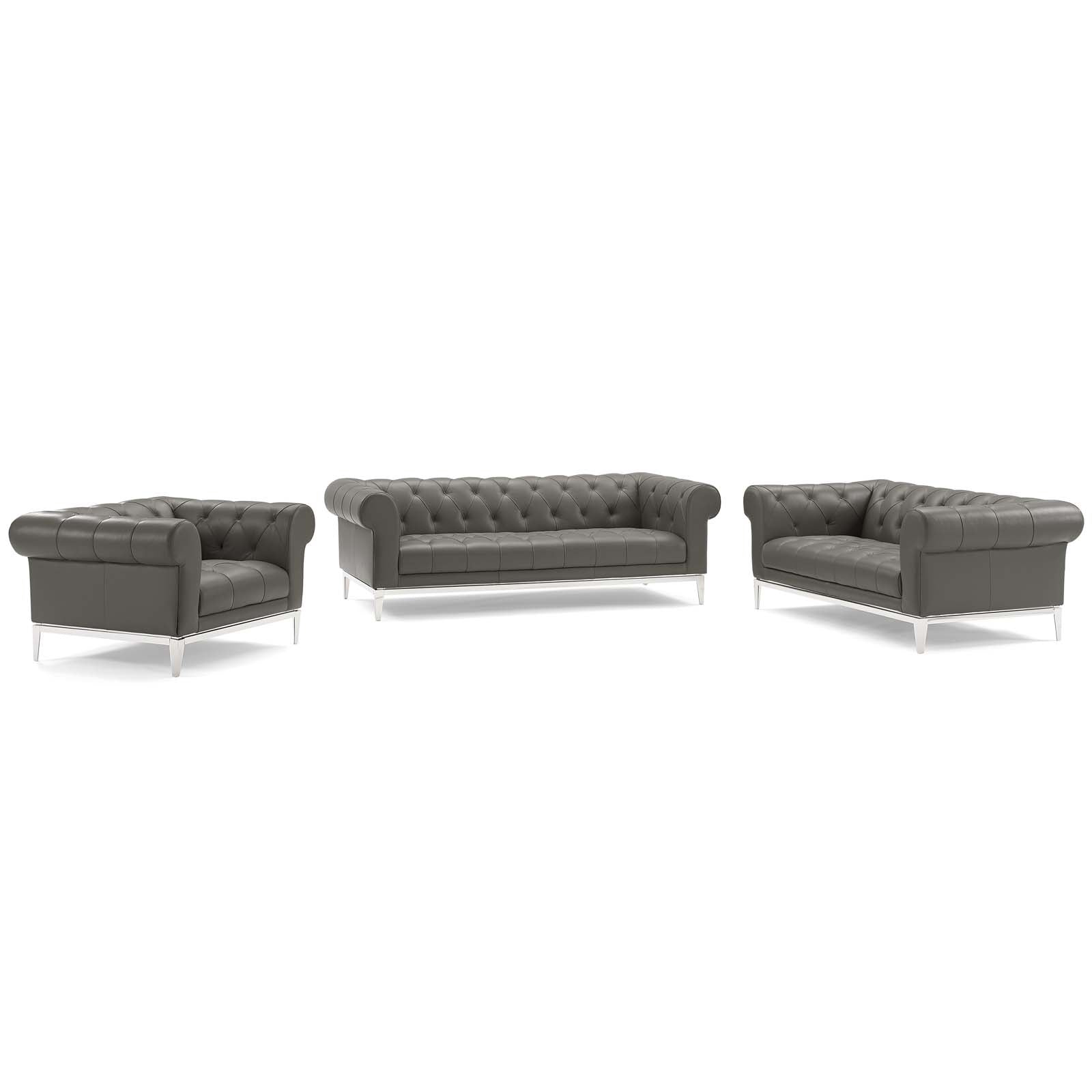 Modway Living Room Sets - Idyll-3-Piece-Upholstered-Leather-Set-Gray