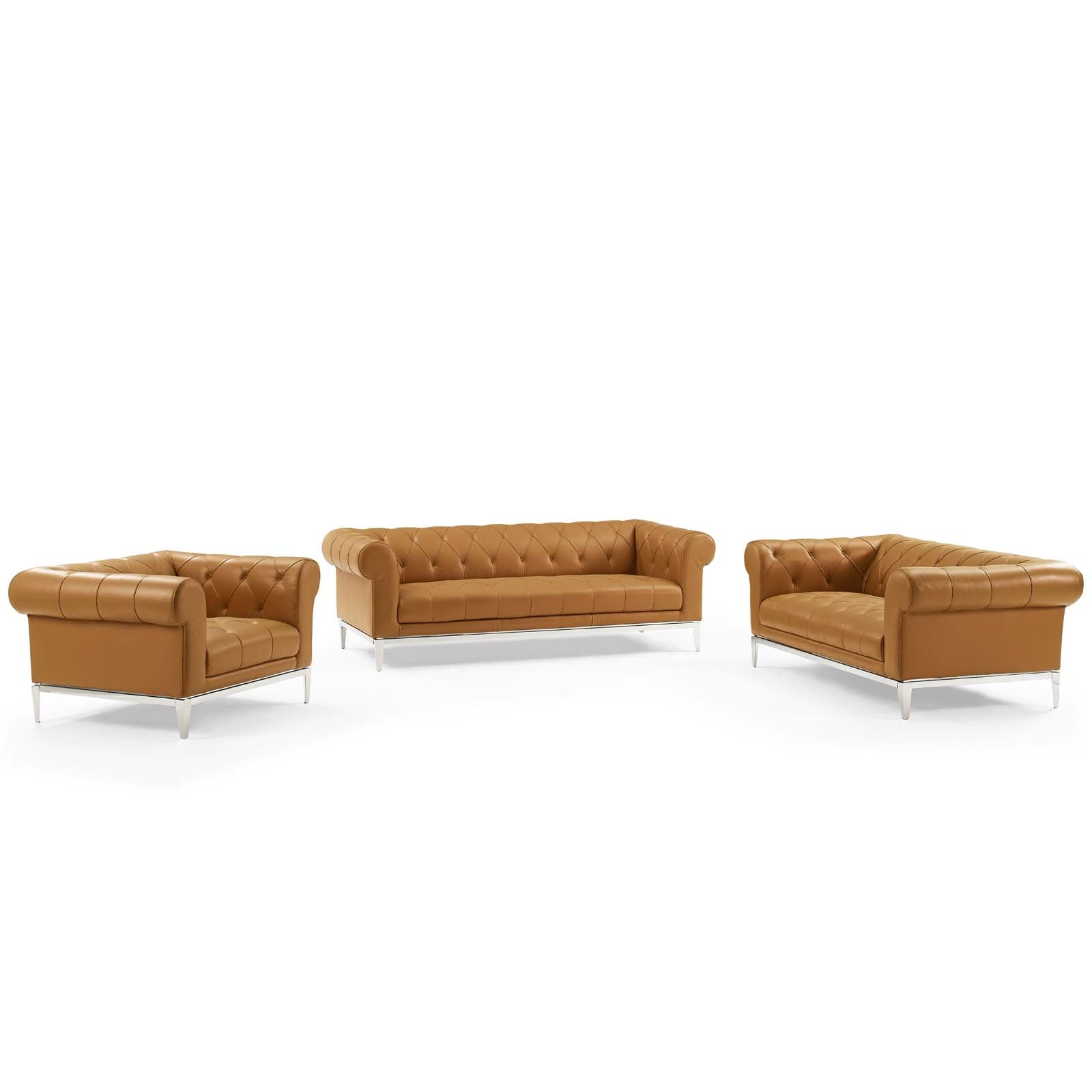 Modway Living Room Sets - Idyll-3-Piece-Upholstered-Leather-Set-Tan