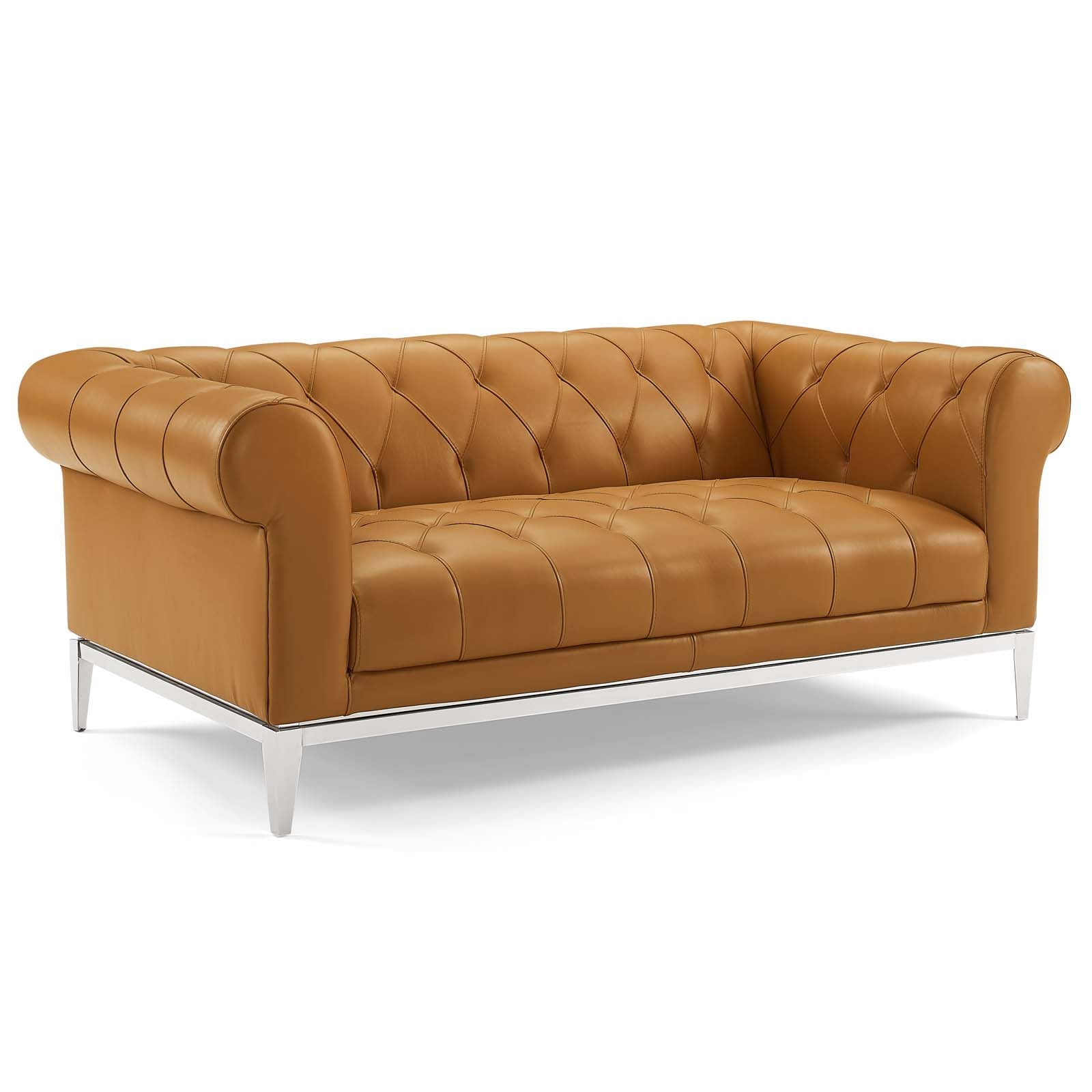 Modway Loveseats - Idyll-Tufted-Upholstered-Leather-Loveseat-and-Armchair-Tan