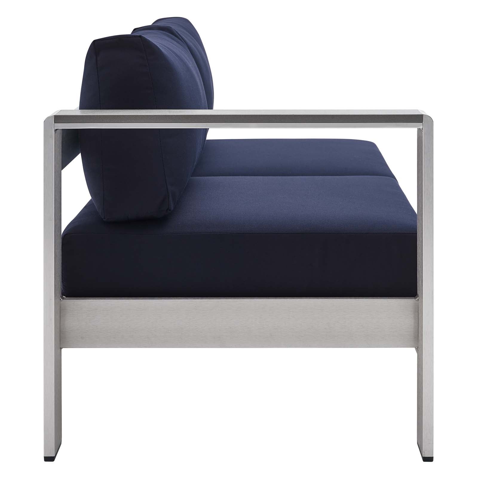 Modway Outdoor Sofas - Shore Sunbrella Fabric Aluminum Outdoor Patio Left-Arm Loveseat Silver Navy