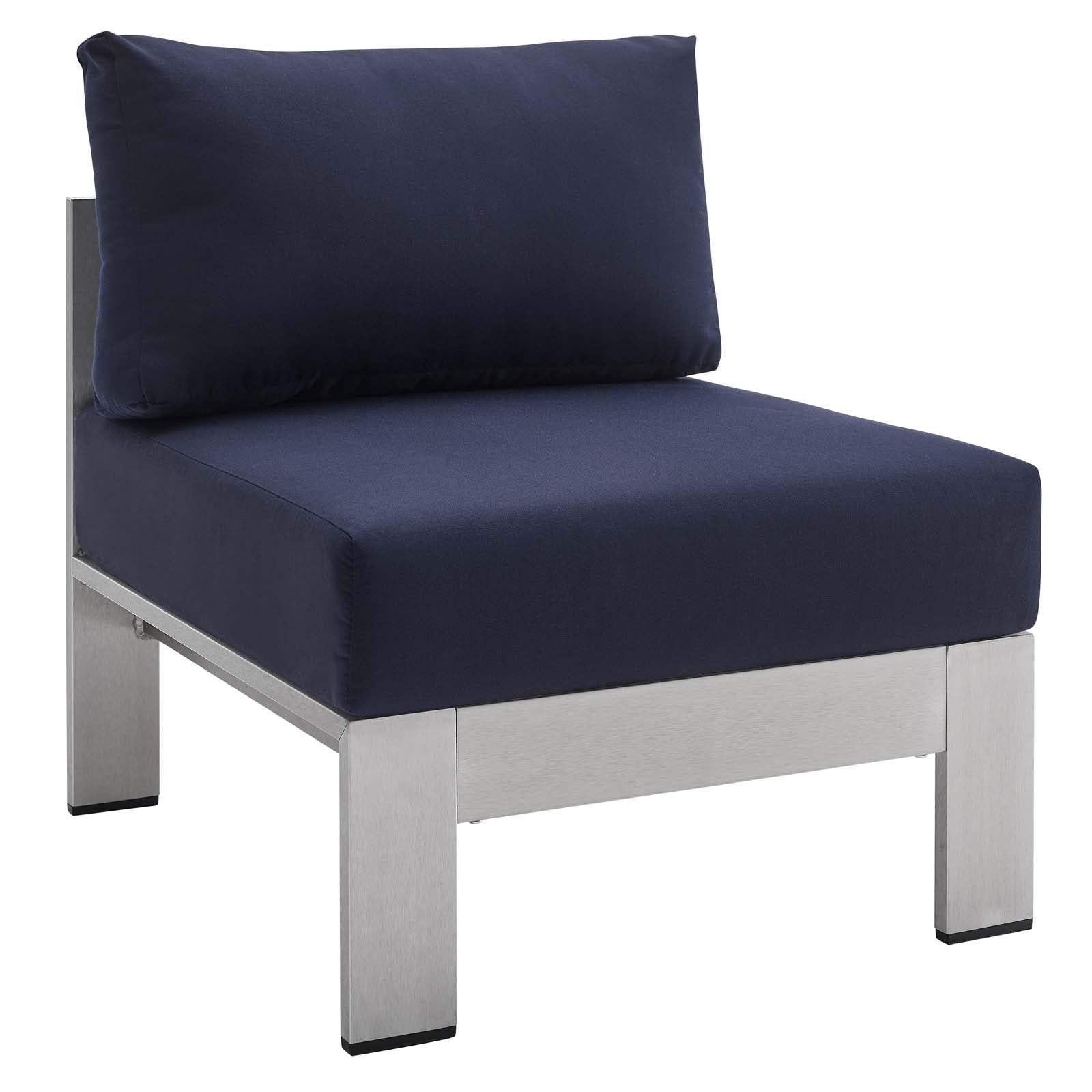 Modway Outdoor Chairs - Shore Sunbrella Fabric Aluminum Outdoor Patio Armless Chair Silver Navy