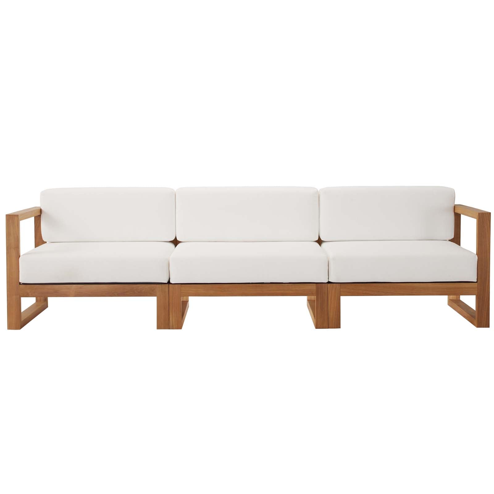 Modway Outdoor Conversation Sets - Upland Outdoor Patio Teak Wood 3 Piece Sectional Sofa Set Natural White