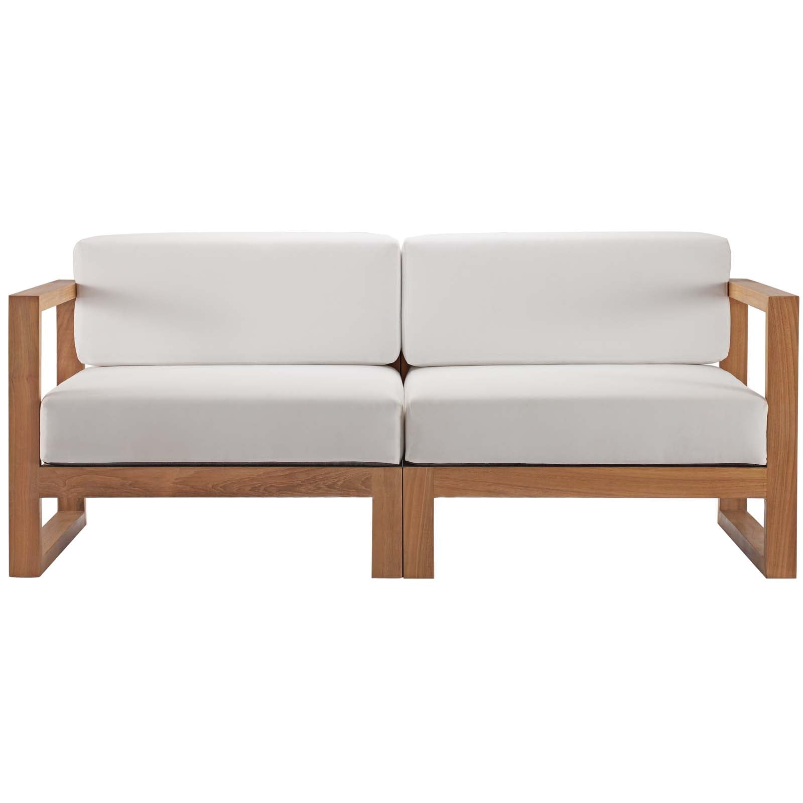 Modway Outdoor Conversation Sets - Upland Outdoor Patio Teak Wood 2 Piece Sectional Sofa Loveseat Natural White