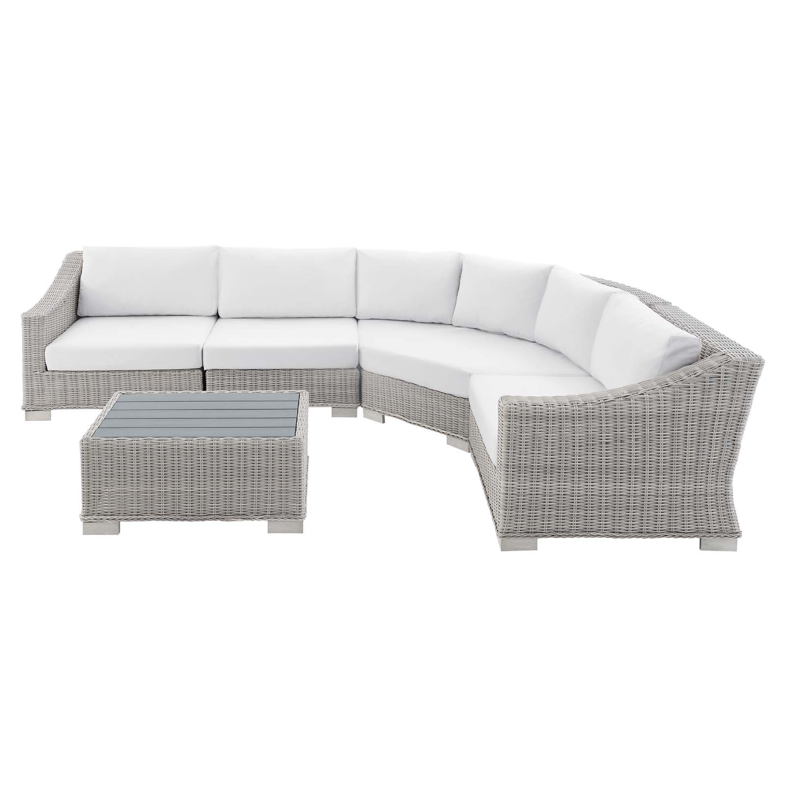 Modway Outdoor Conversation Sets - Conway Sunbrella Outdoor Patio Wicker Rattan 5-Piece Sectional Sofa Set Light Gray White