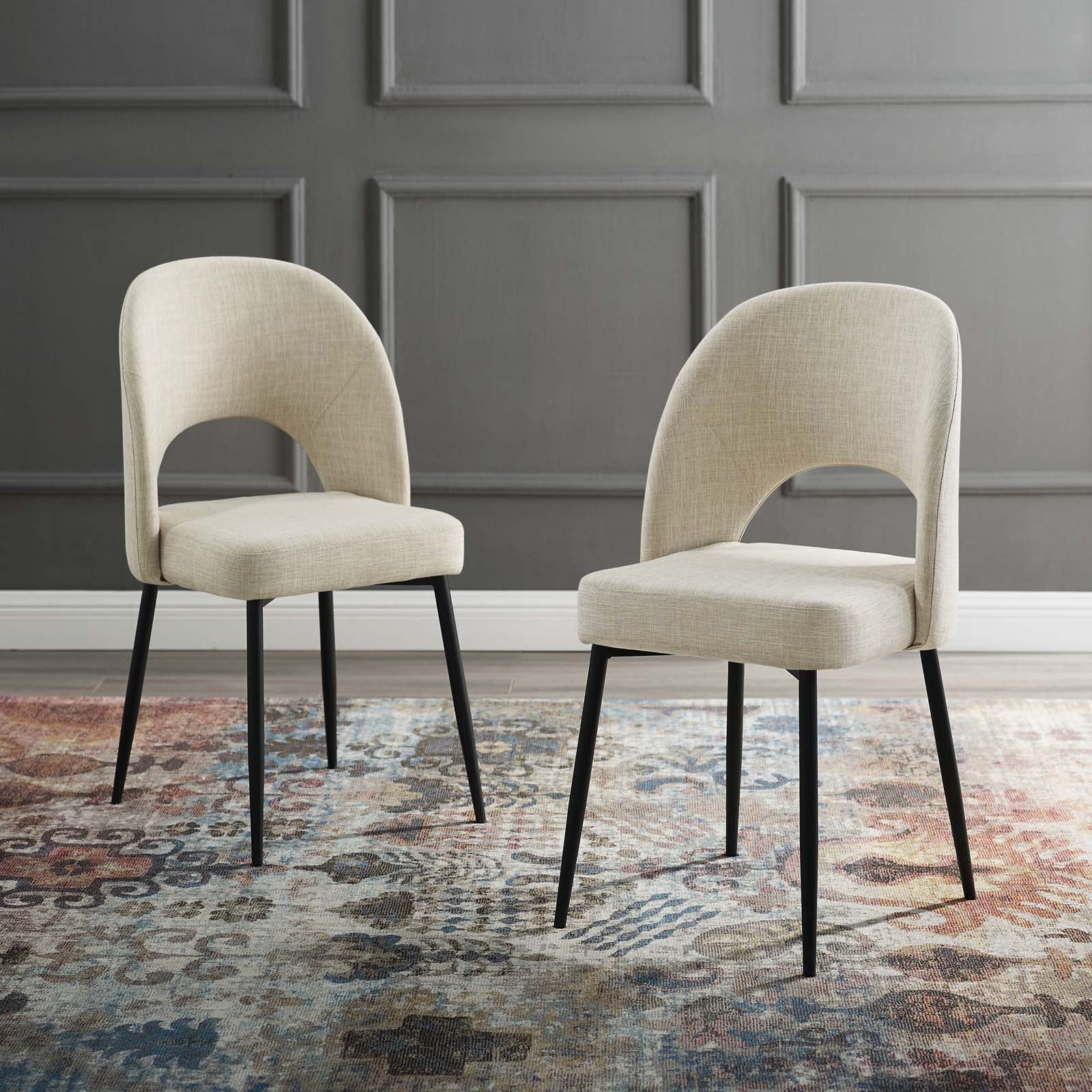 Modway Dining Chairs - Rouse Dining Side Chair Upholstered Fabric Set of 2 Black Beige