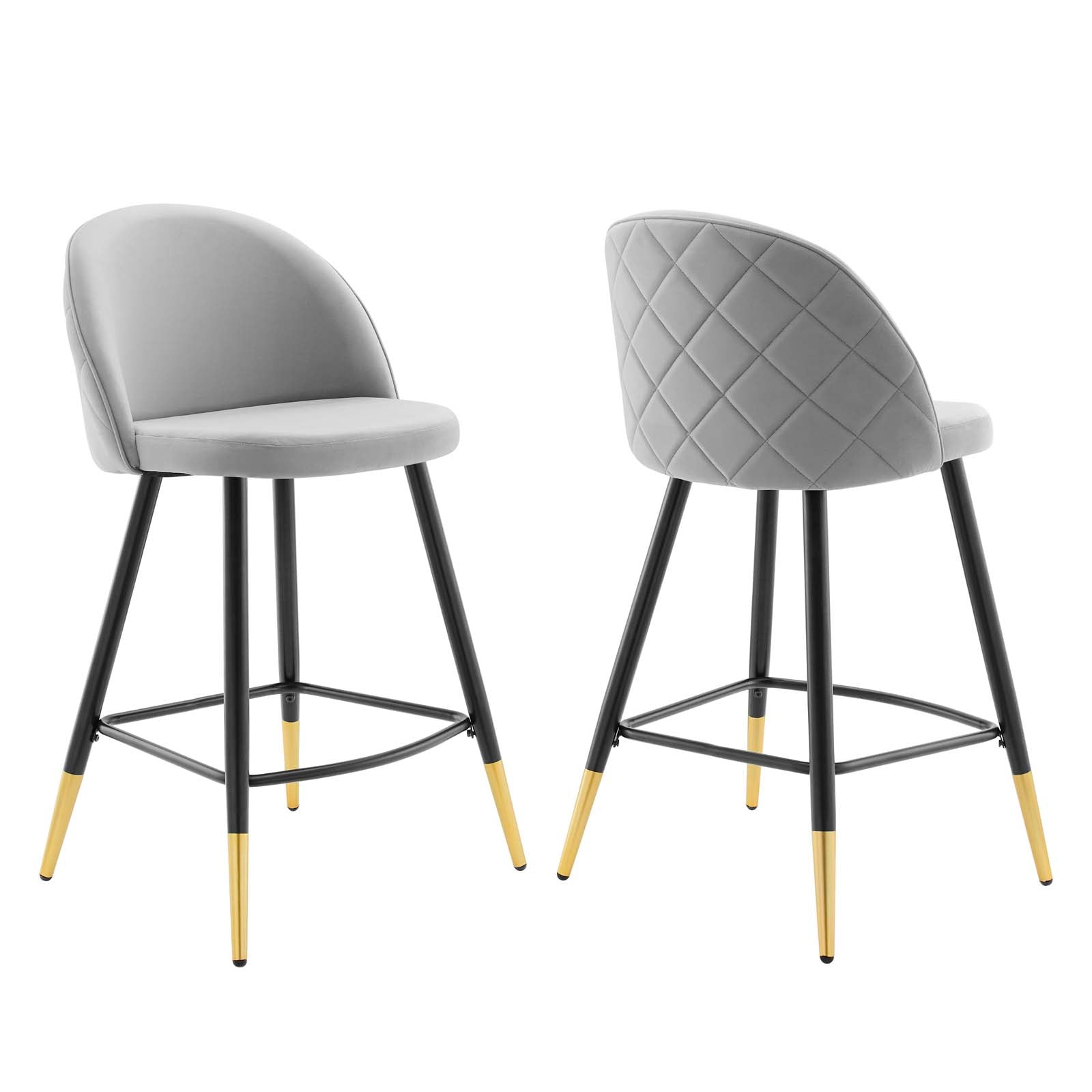 Modway Barstools - Cordial Performance Velvet Counter Stools - Set of 2 Light Gray