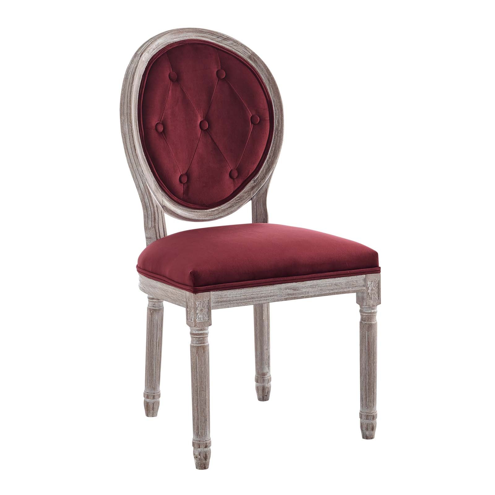 Modway Dining Chairs - Arise Vintage French Performance Velvet Dining Side Chair Natural Maroon