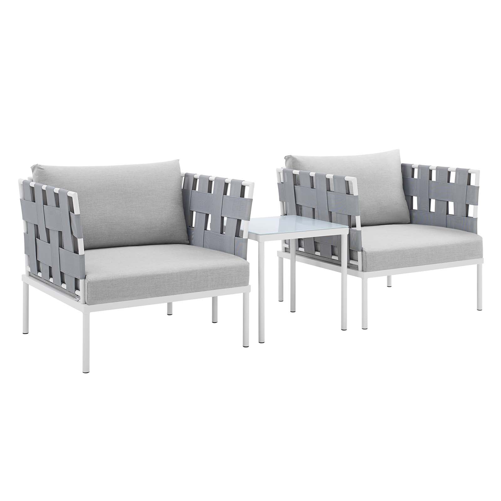 Modway Outdoor Conversation Sets - Harmony 3-Piece Sunbrella Outdoor Patio Aluminum Seating Set Gray