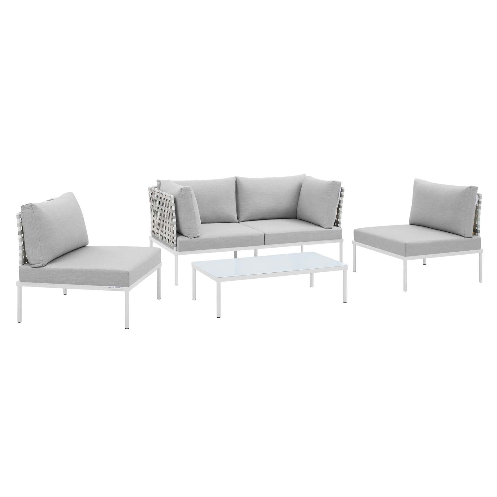 Modway Outdoor Conversation Sets - Harmony 4 Piece Sunbrella Basket Weave Outdoor Patio Aluminum Seating Set Taupe Gray