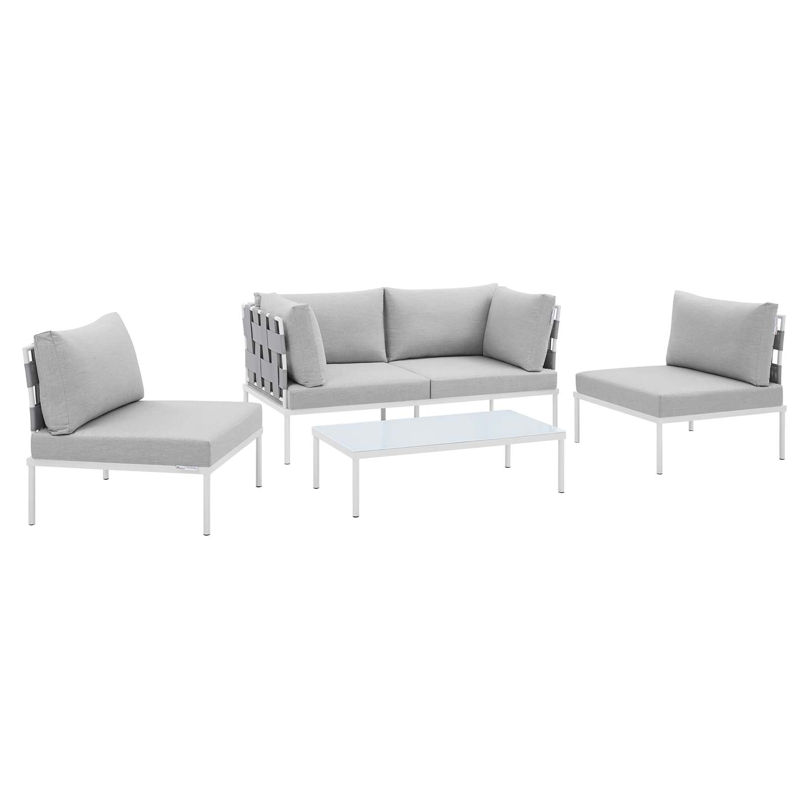 Modway Outdoor Conversation Sets - Harmony 4 Piece Sunbrella Outdoor Patio Aluminum Seating Set Gray