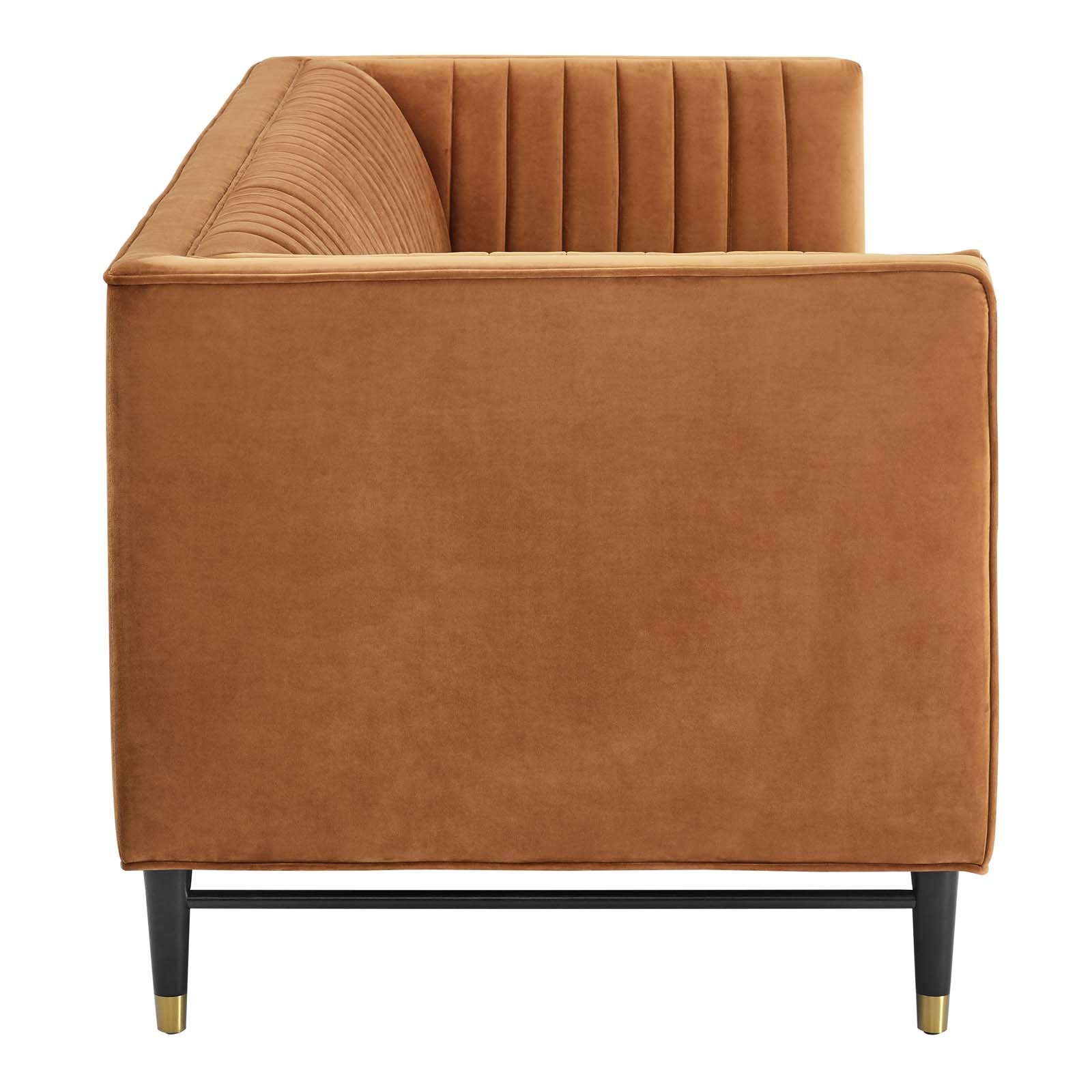 Modway Sofas & Couches - Devote Channel Tufted Performance Velvet Sofa Cognac