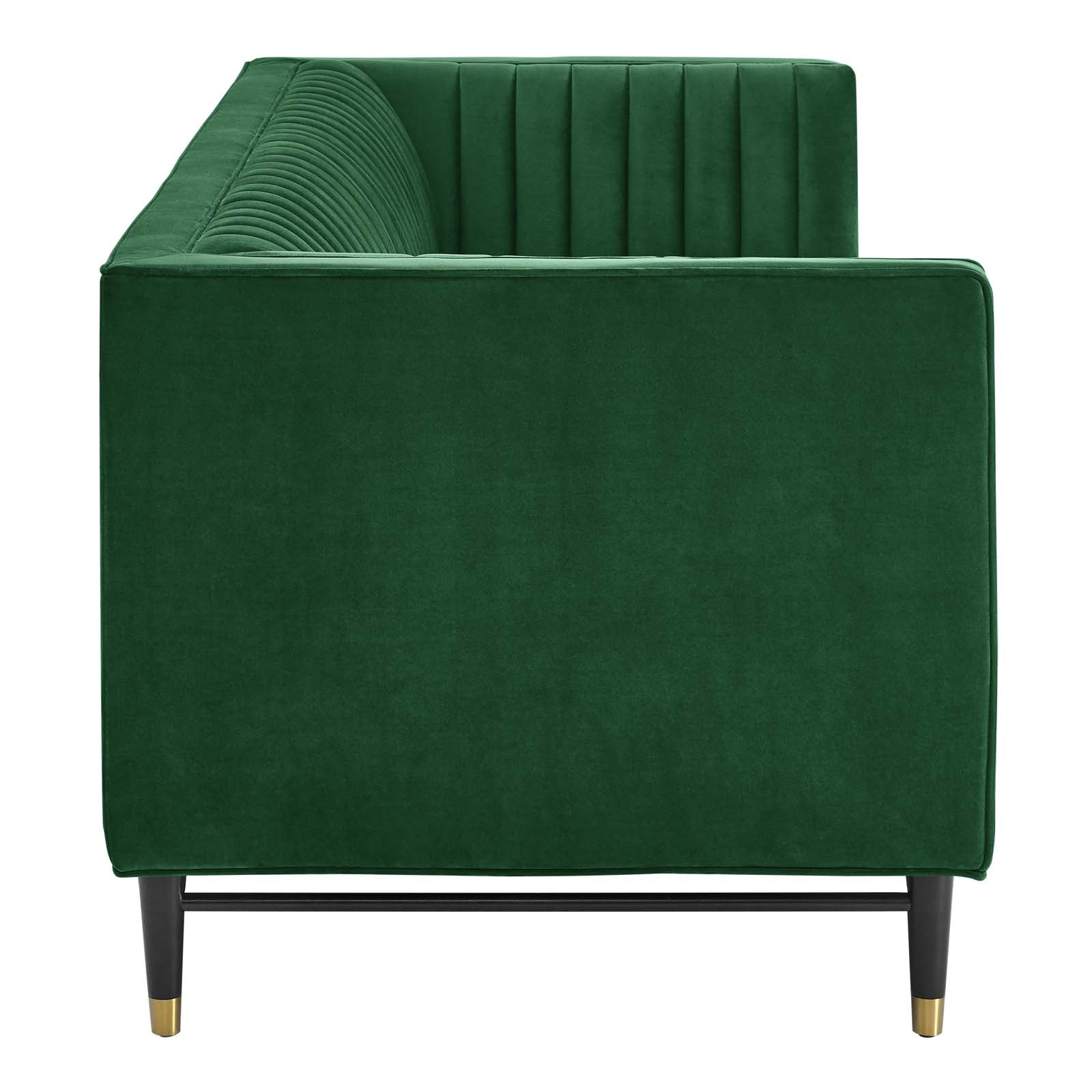 Modway Sofas & Couches - Devote Channel Tufted Performance Velvet Sofa Emerald