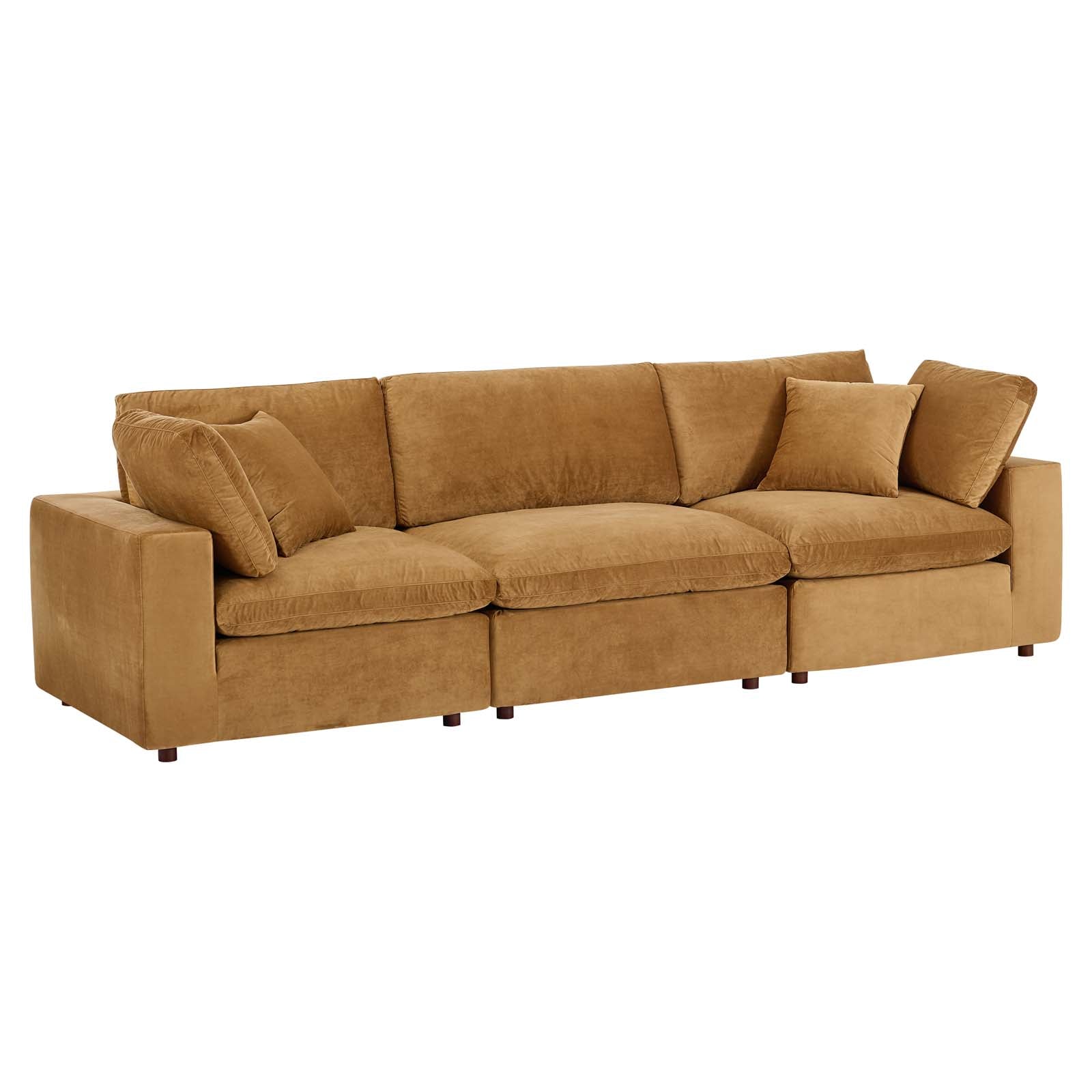 Modway Sofas & Couches - Commix Down Filled Overstuffed Performance Velvet 3-Seater Sofa Cognac