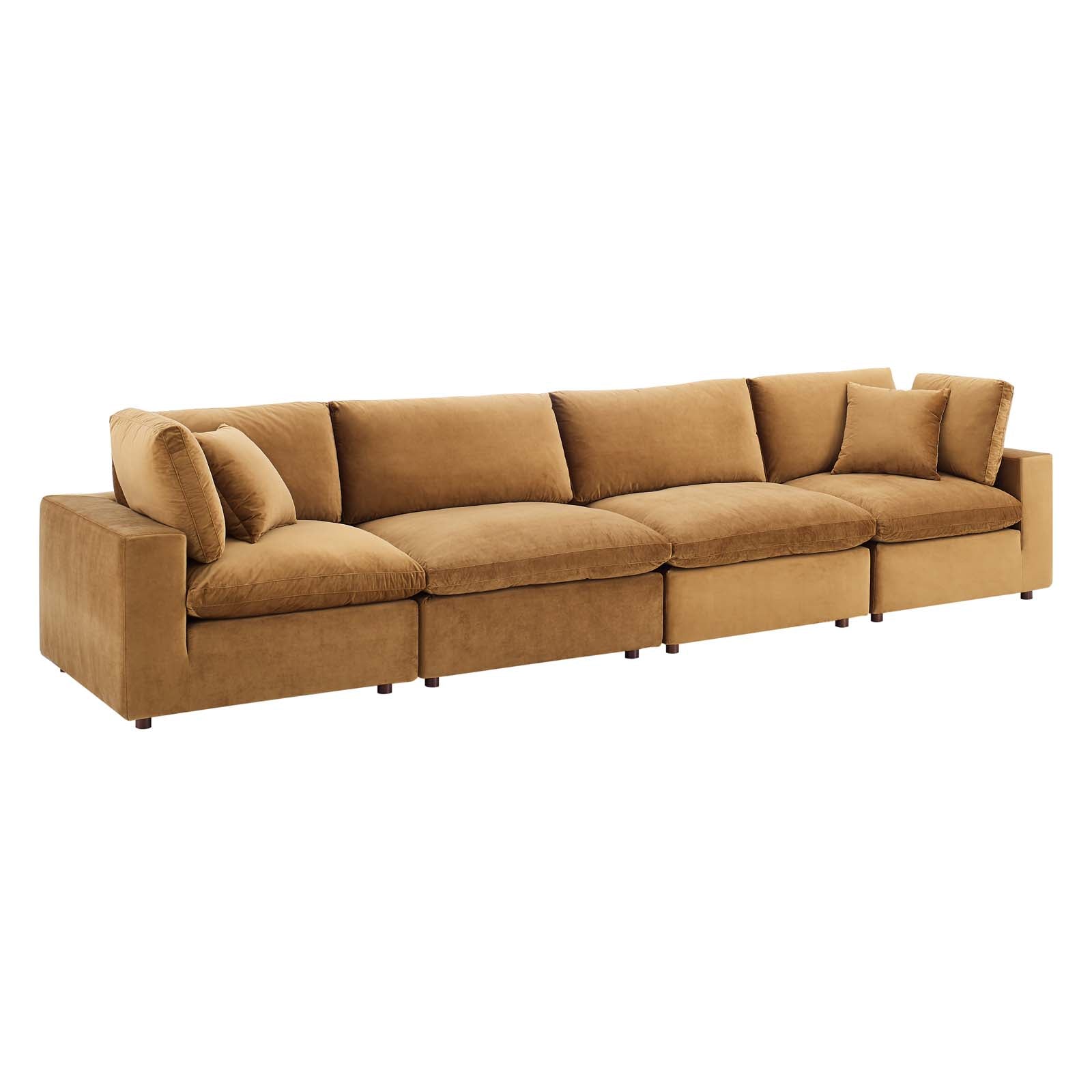 Modway Sofas & Couches - Commix Down Filled Overstuffed Performance Velvet 4-Seater Sofa Cognac