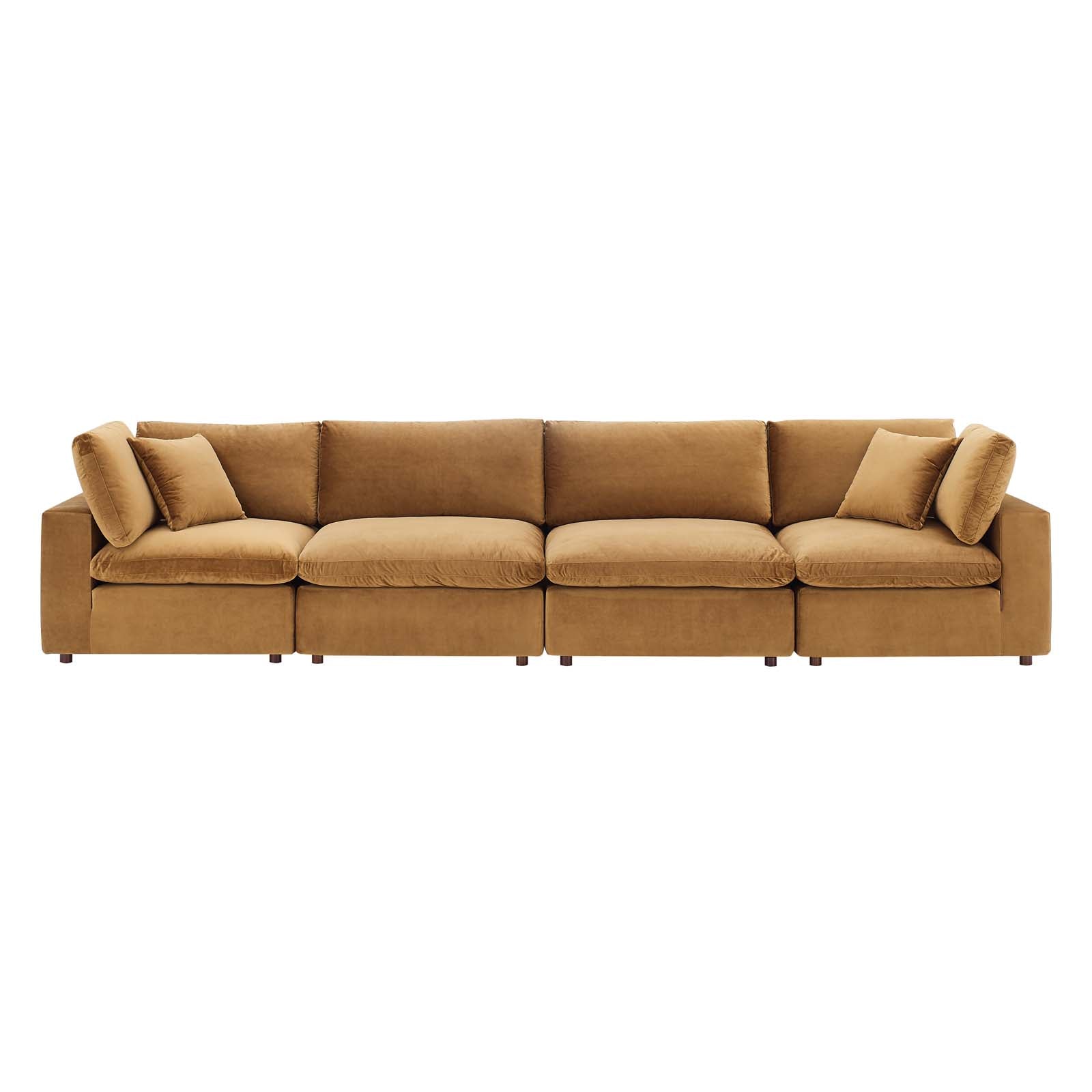Modway Sofas & Couches - Commix Down Filled Overstuffed Performance Velvet 4-Seater Sofa Cognac