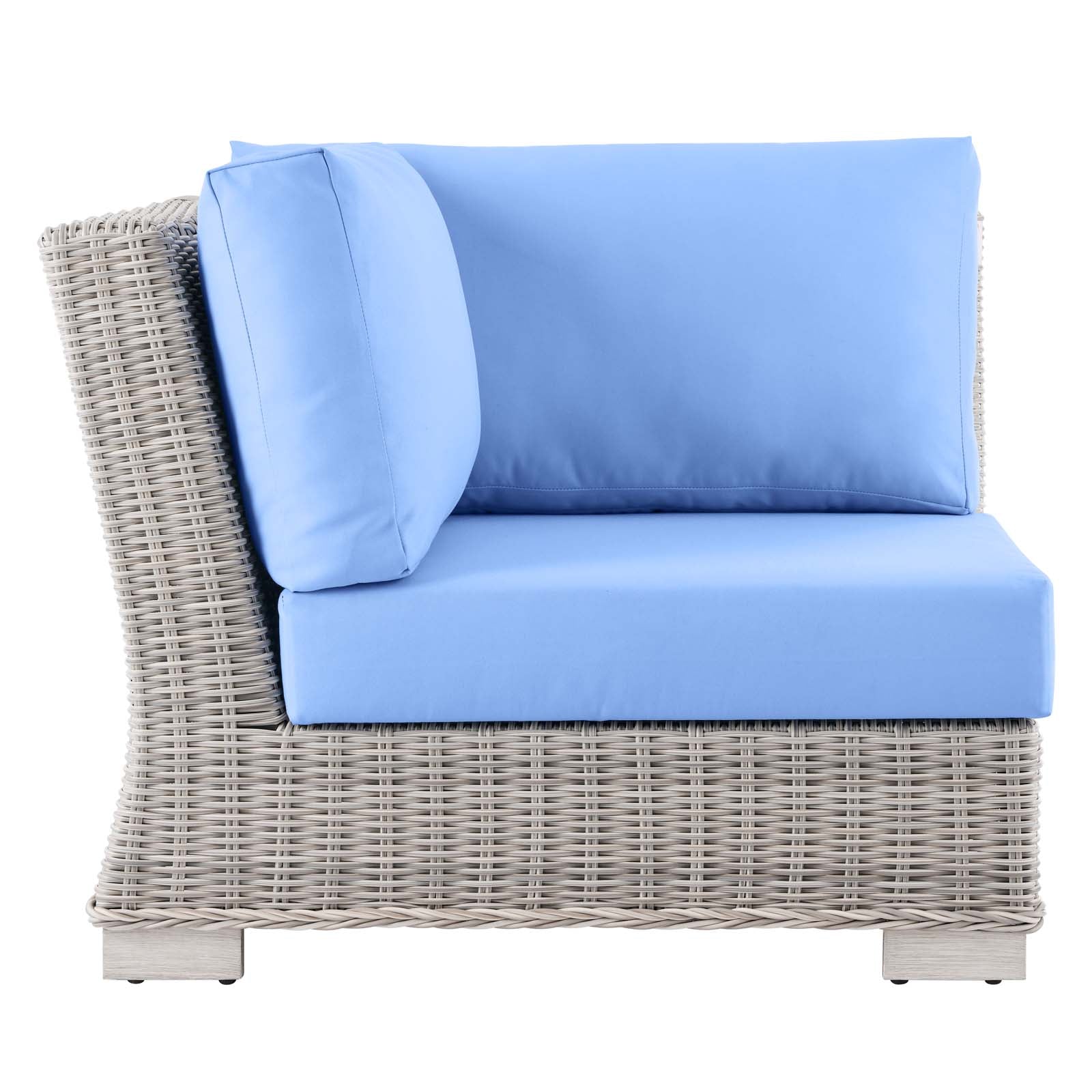 Modway Outdoor Chairs - Conway Outdoor Patio Wicker Rattan Corner Chair Light Gray Light Blue