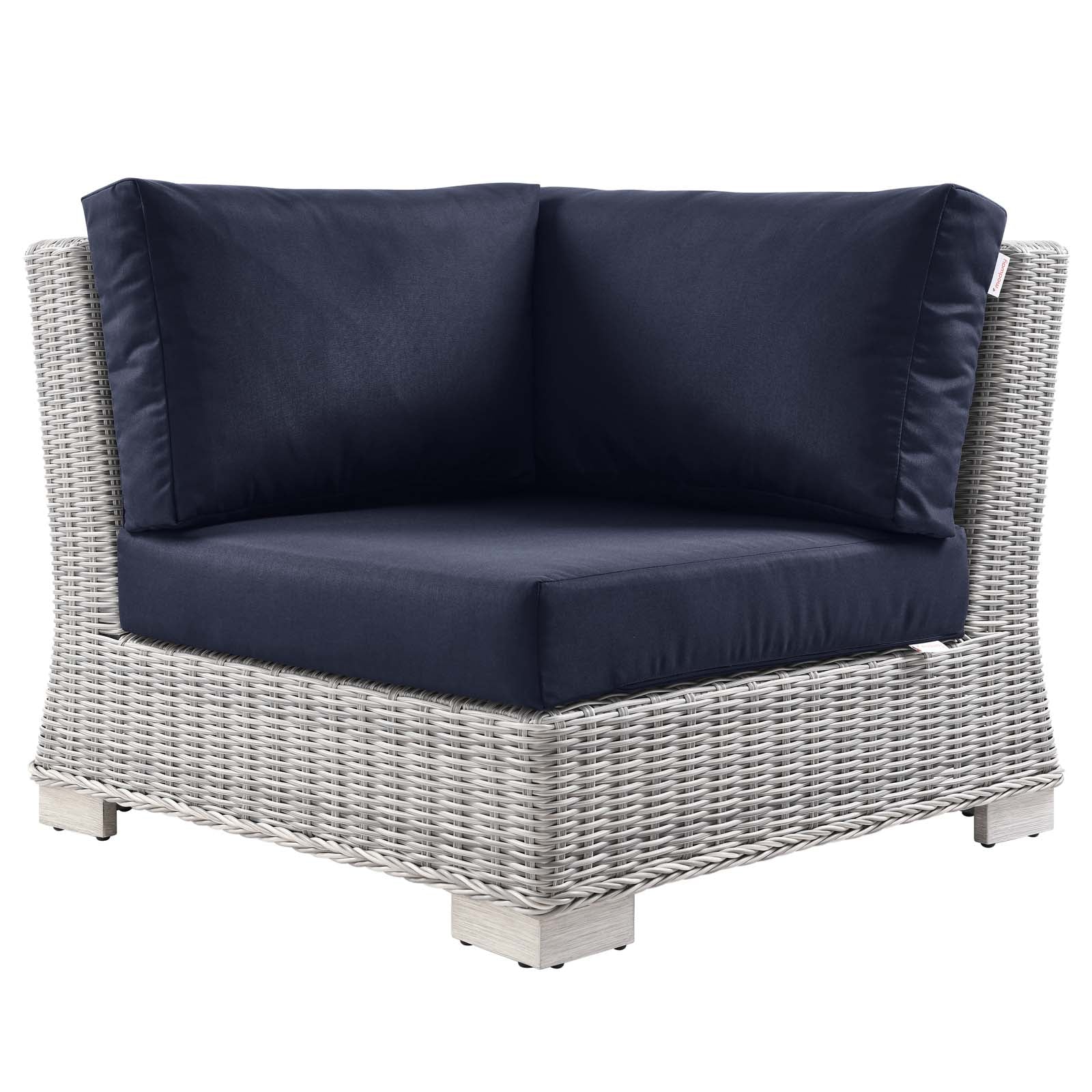Modway Outdoor Chairs - Conway Outdoor Patio Wicker Rattan Corner Chair Light Gray Navy