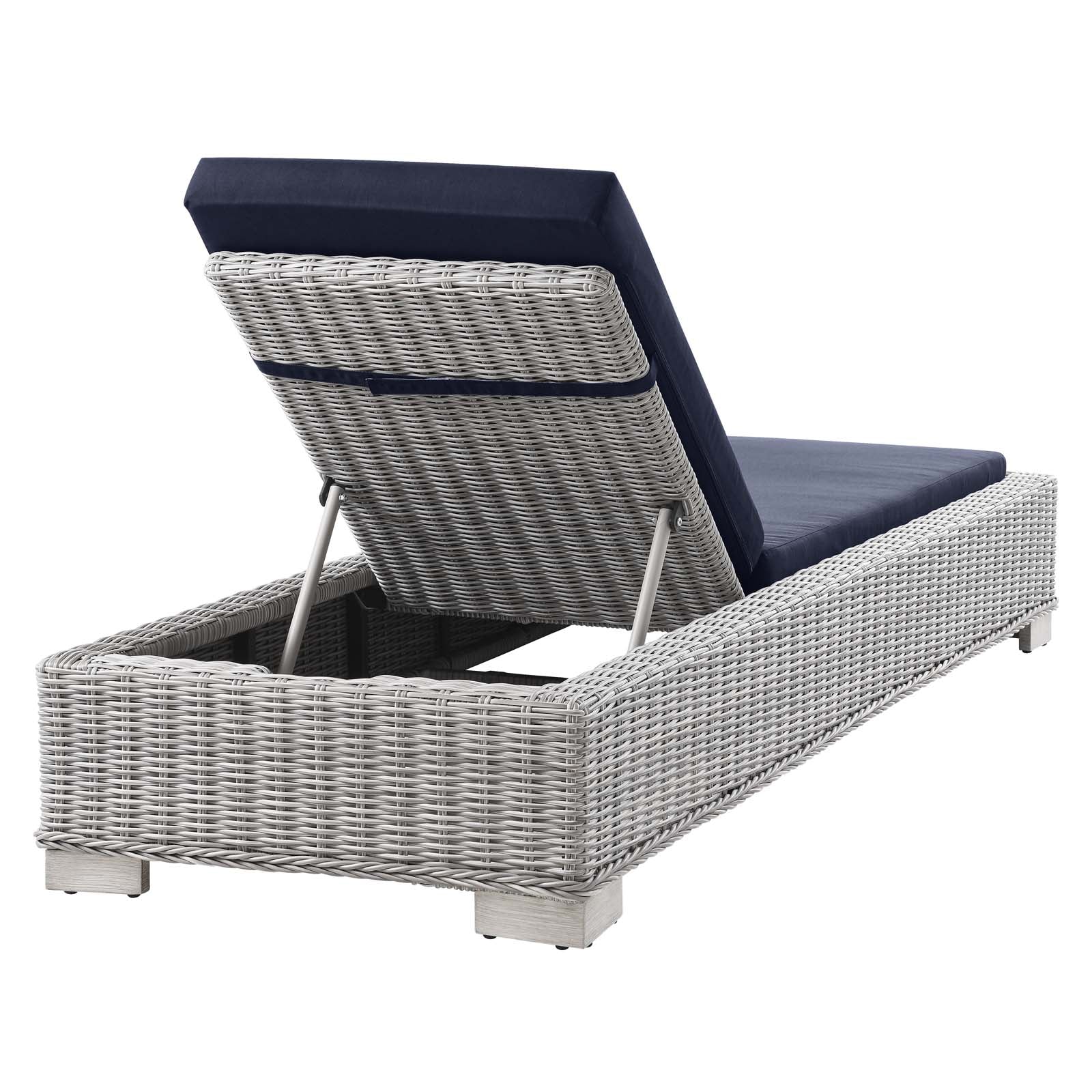 Modway Outdoor Loungers - Conway Outdoor Patio Wicker Rattan Chaise Lounge Light Gray Navy